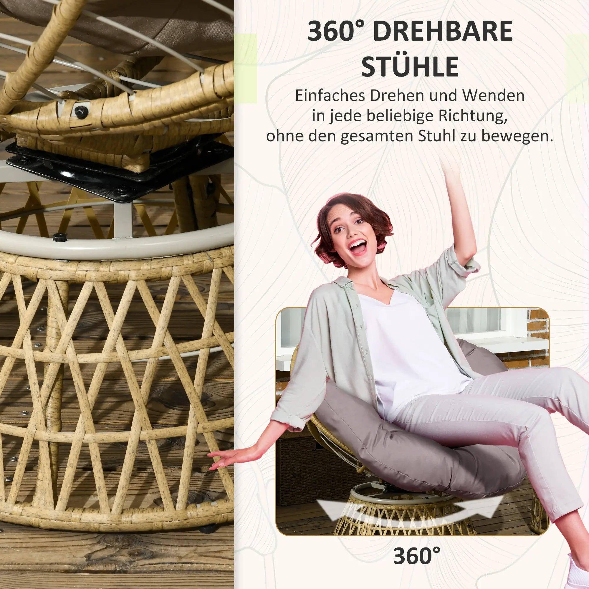 Outsunny Bistro-Set Balkon-Set Terrassenset, wetterbeständig, abnehmbare Polster, 85 cm x 70 cm x 82 cm, Natur +Hellbraun