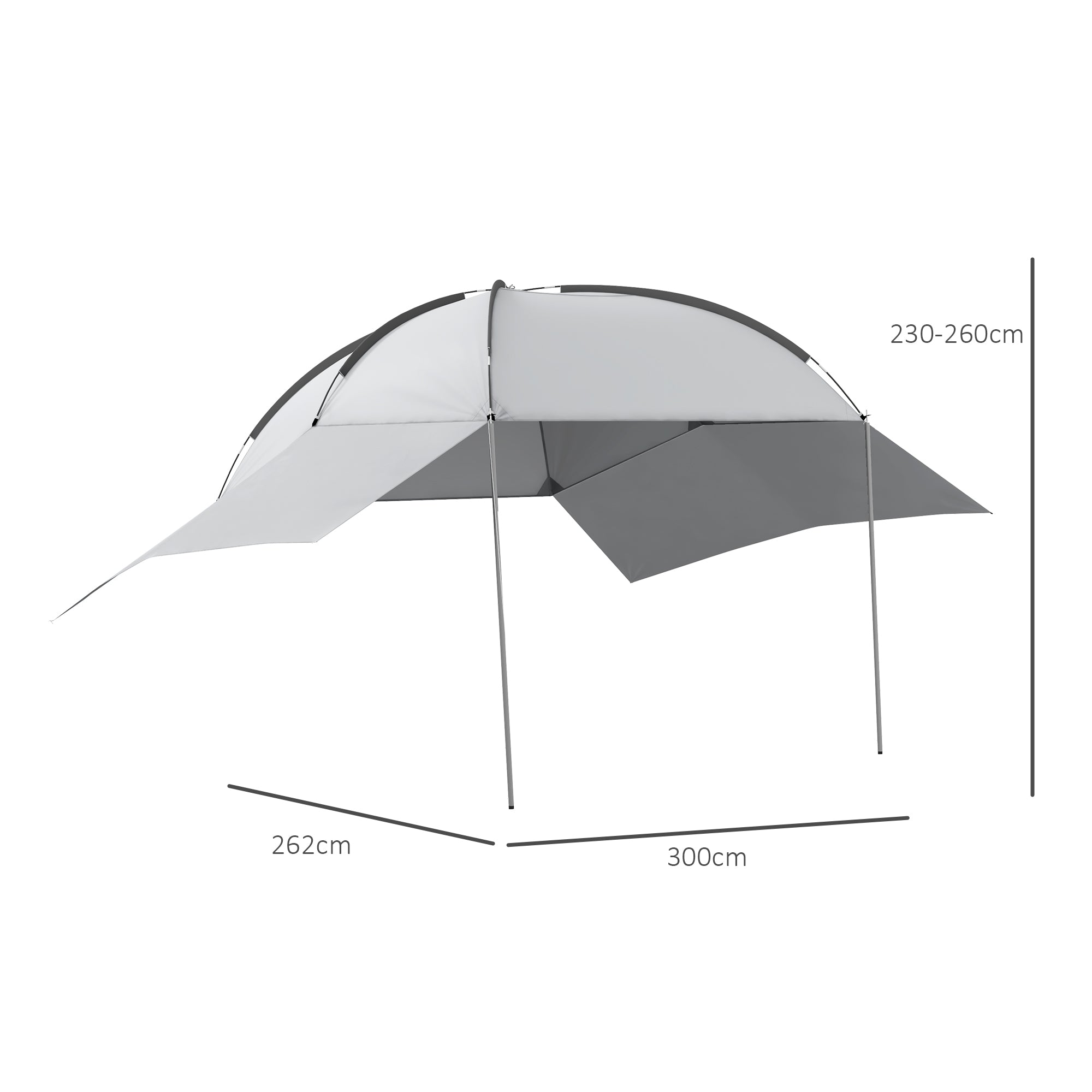 Outsunny Automarkise Carport Fahrzeugüberdachung, wetterbeständig, 300 cm x 262 cm x 260 cm, Hellgrau