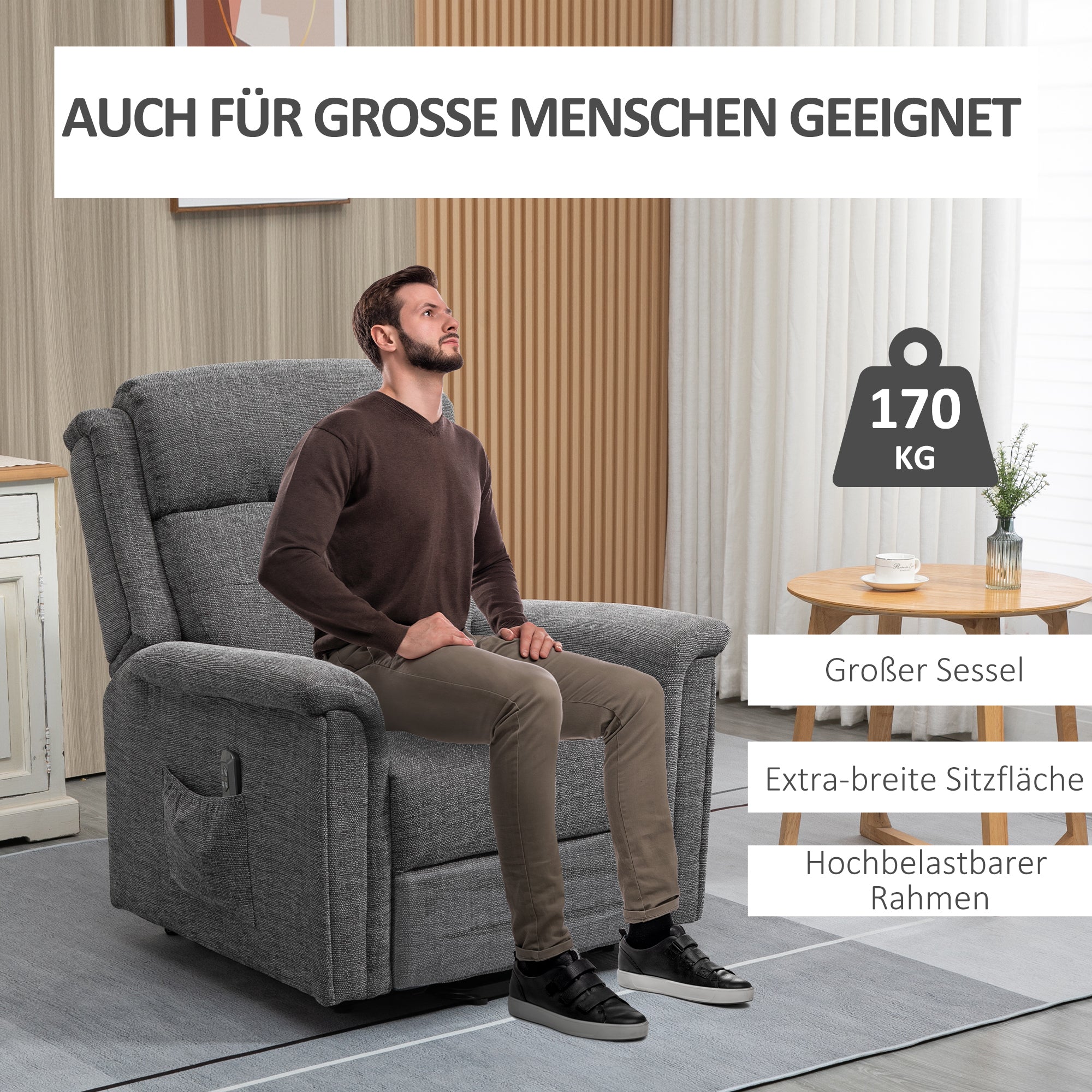 HOMCOM Relaxsessel mit Aufstehhilfe inkl. Fernbedienung Fußstütze Stahl Grau