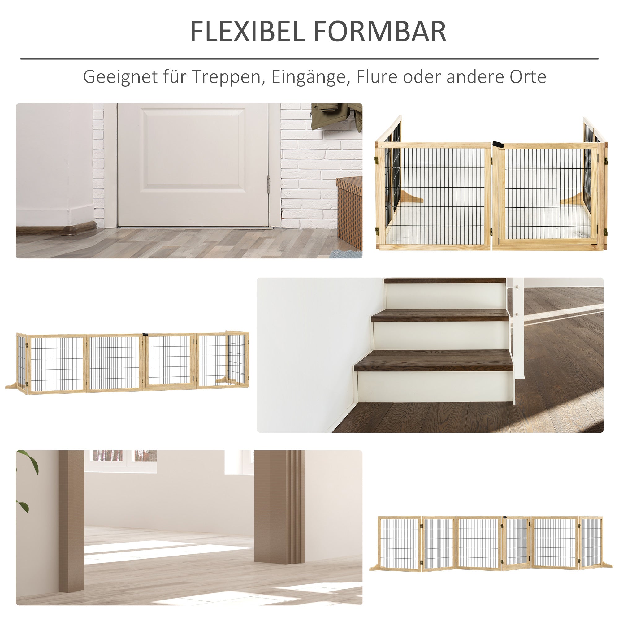 PawHut Haustiergitter Absperrgitter für Hunde, Kiefernholz, klappbar 432 x 36 x 70c m, Natur