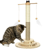 PawHut Kratzbaum inkl. Federspielzeug und Drehscheibe, 32 cm x 32 cm x 56 cm, Natur & Braun, 32cm x 32cm x 56cm