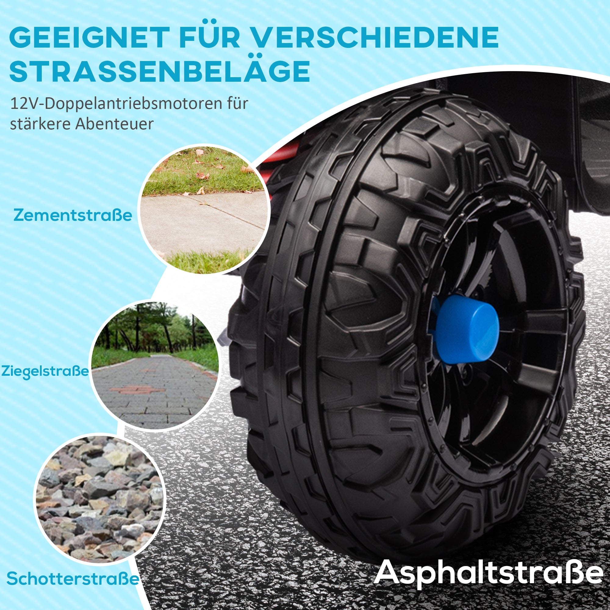 AIYAPLAY Elektro-Kinderquad, Licht & Musik, Federung, 5 km/h, 50 Min. Fahrzeit, für 3-5 Jahre, Blau