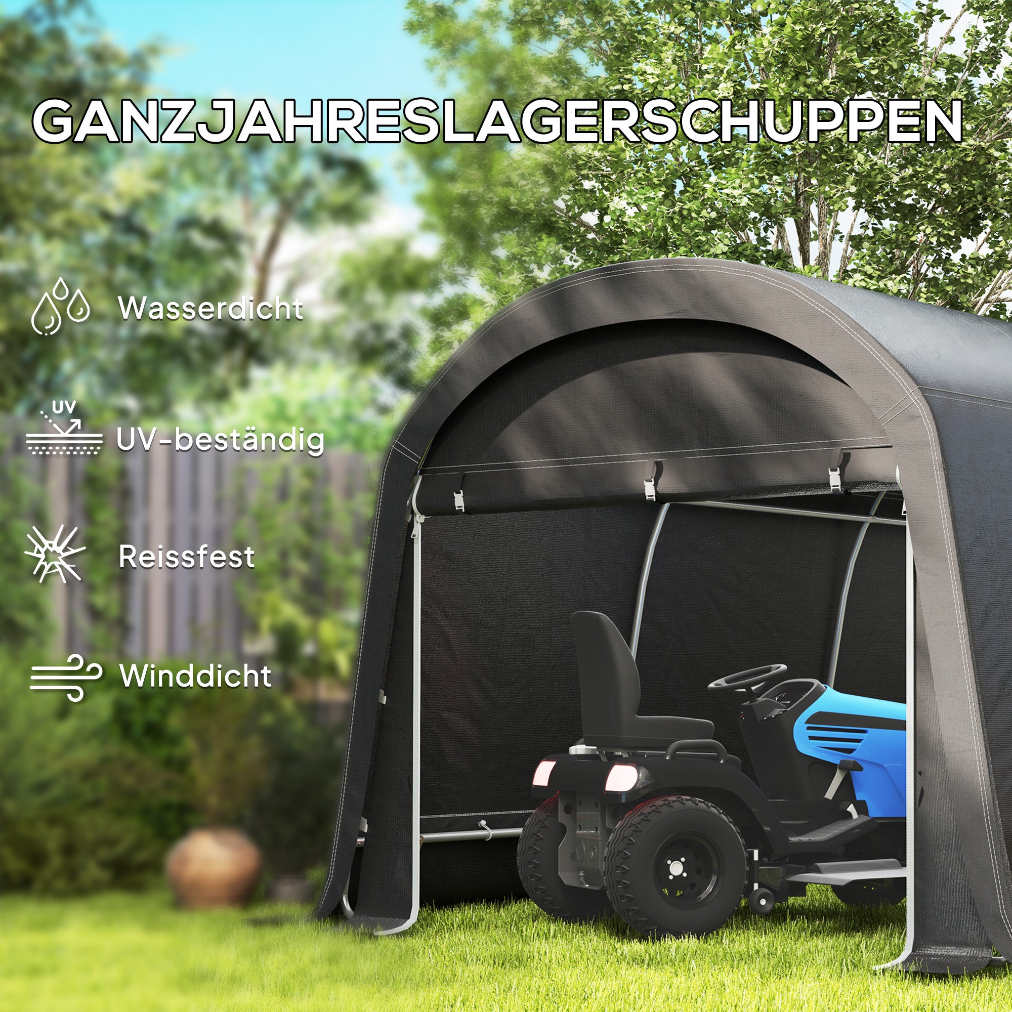 Outsunny /Gartenschuppen mit Kunststoff-Plane, Werkzeugzelt, aufstellbare Garage, 300B x 450T x 230H cm, Dunkelgrau