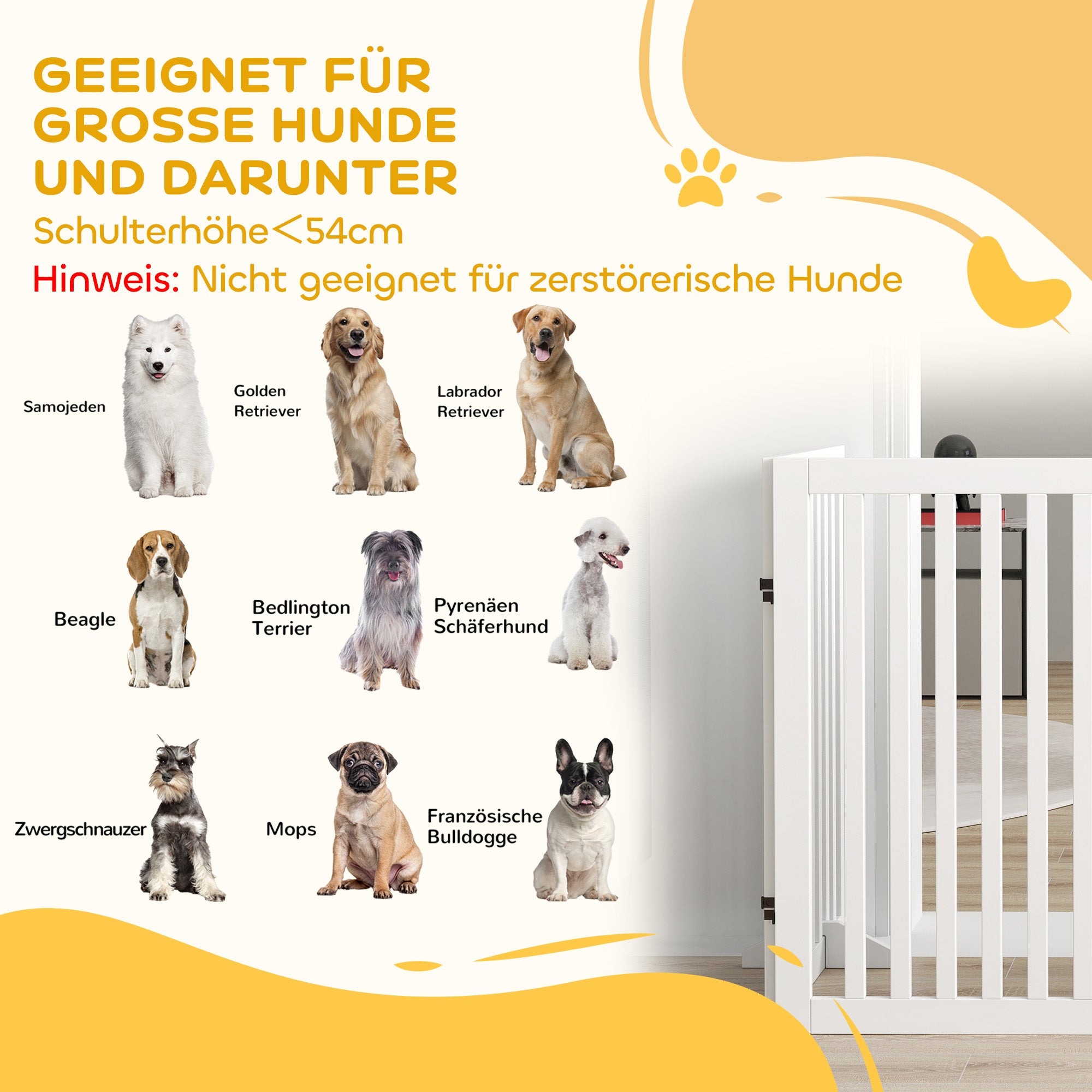 PawHut Haustiergitter, Treppenschutzgitter, Schutzgitter, 4 Teile, faltbar,  Weiß