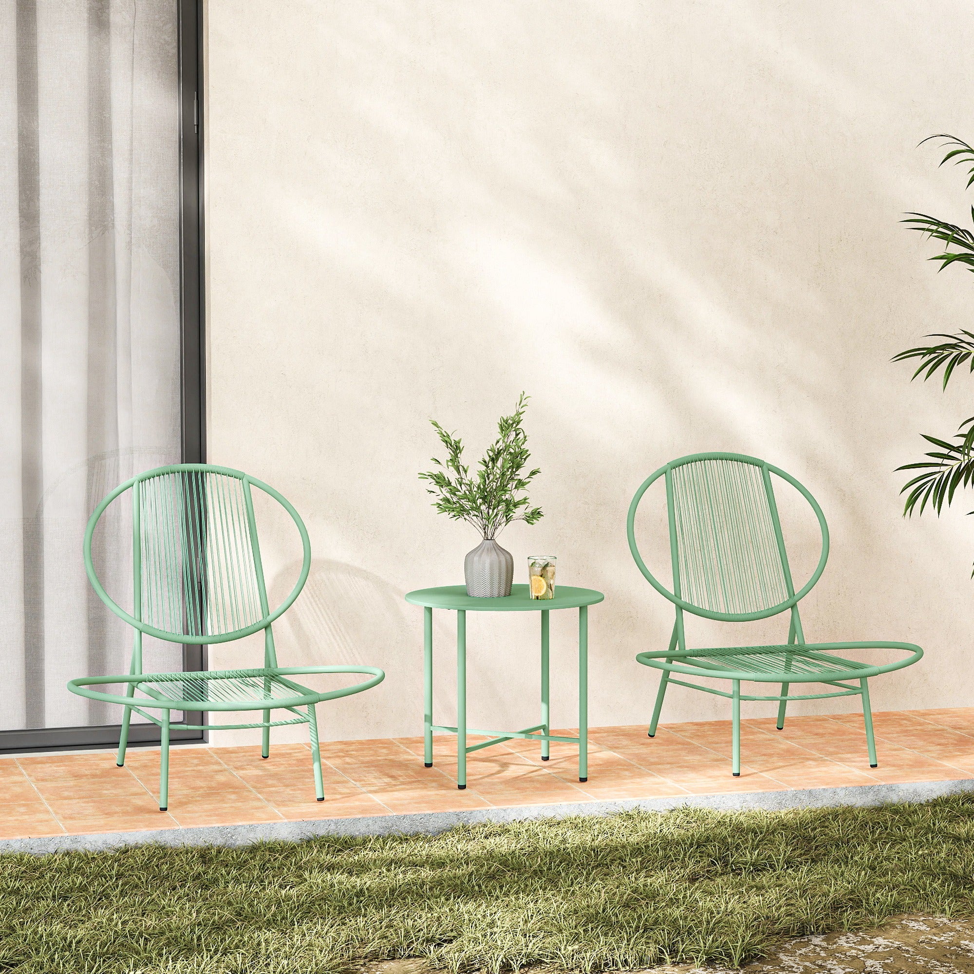 Outsunny Bistro-Set 3-teilig aus Polyrattan Wetterfest Gartenmöbel Set mit Bistrotisch Muschelförmige Gartenstühlen Grün
