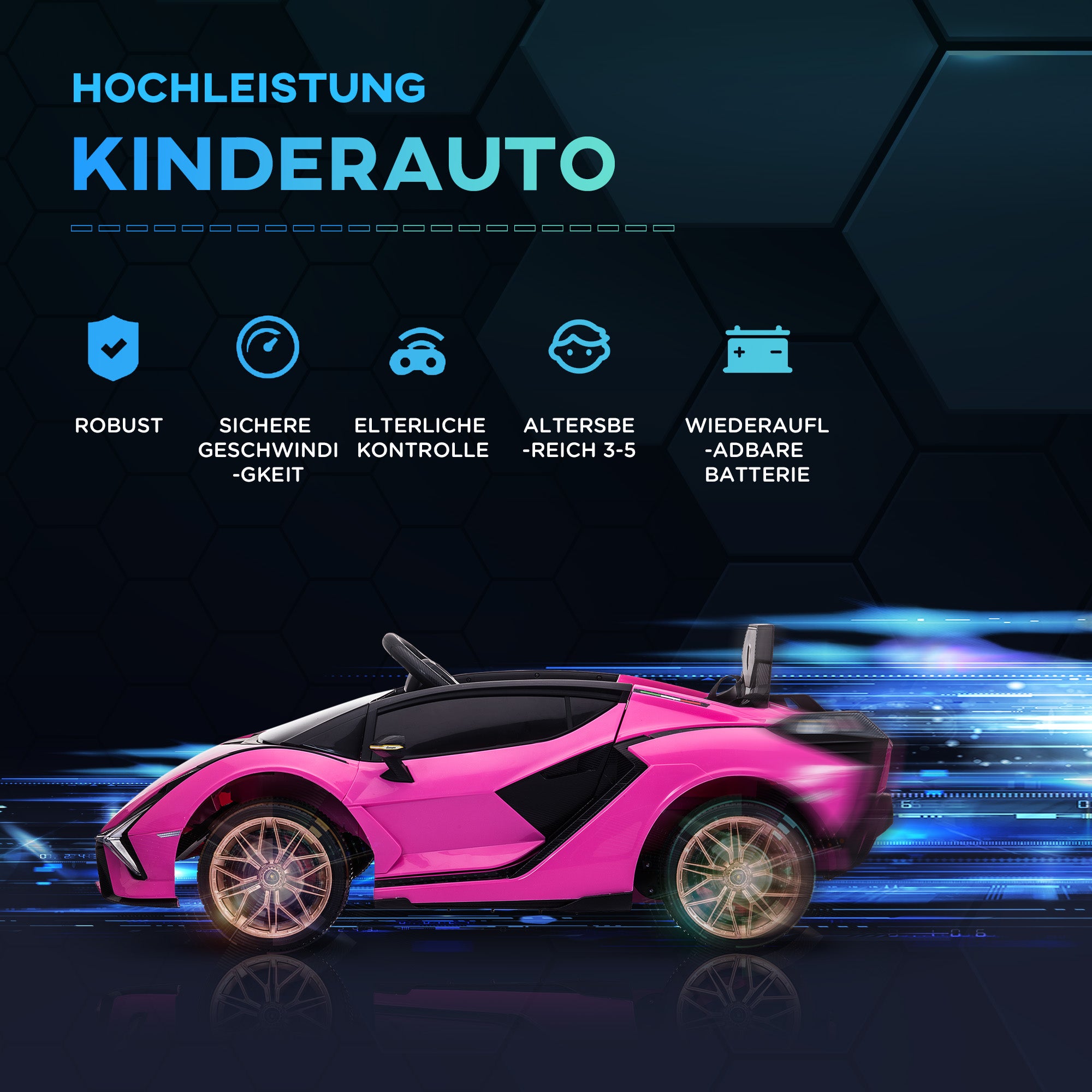 HOMCOM Kinder-Elektroauto, Lamborghini, 3-5 km/h, Fernsteuerung, für 3-5 Jahre, Rosa