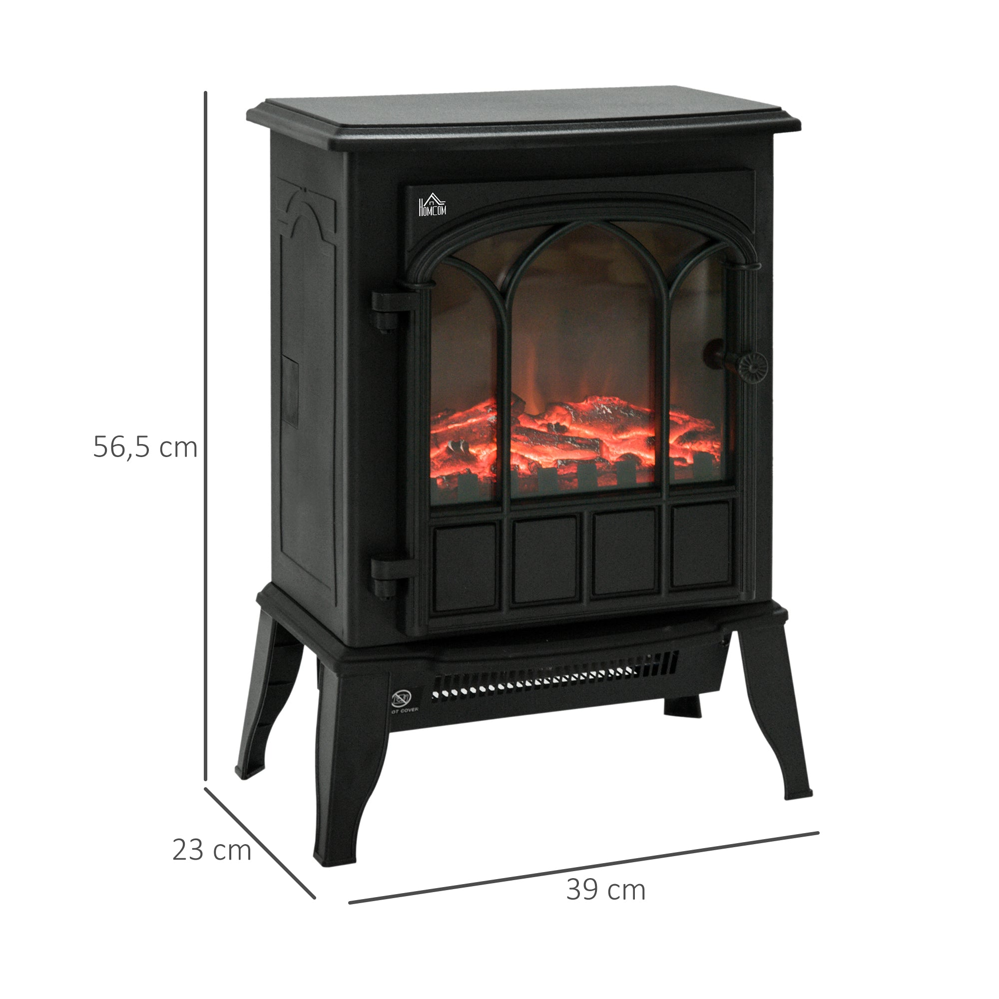 HOMCOM Elektrokamin, LED-Flammen, 1000/2000 W, regelbare Temperatur & Helligkeit, Metall, 39 x 23 x 56,5 cm