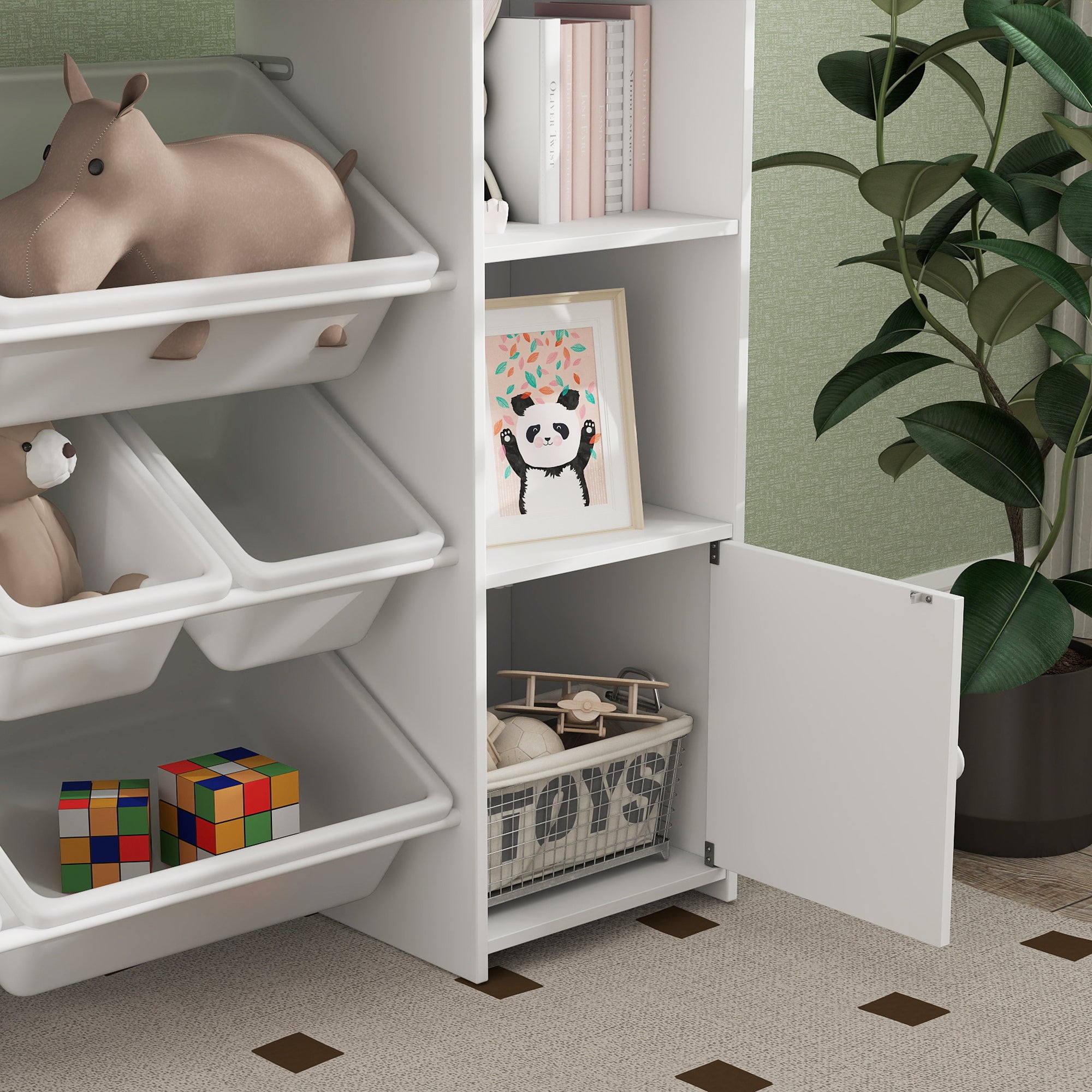 AIYAPLAY Kinder-Aufbewahrungsregal, Regal für Spielzeug und Bücher, zum übersichtlichen Aufräumen, 8 herausnehmbare Boxen, Weiß
