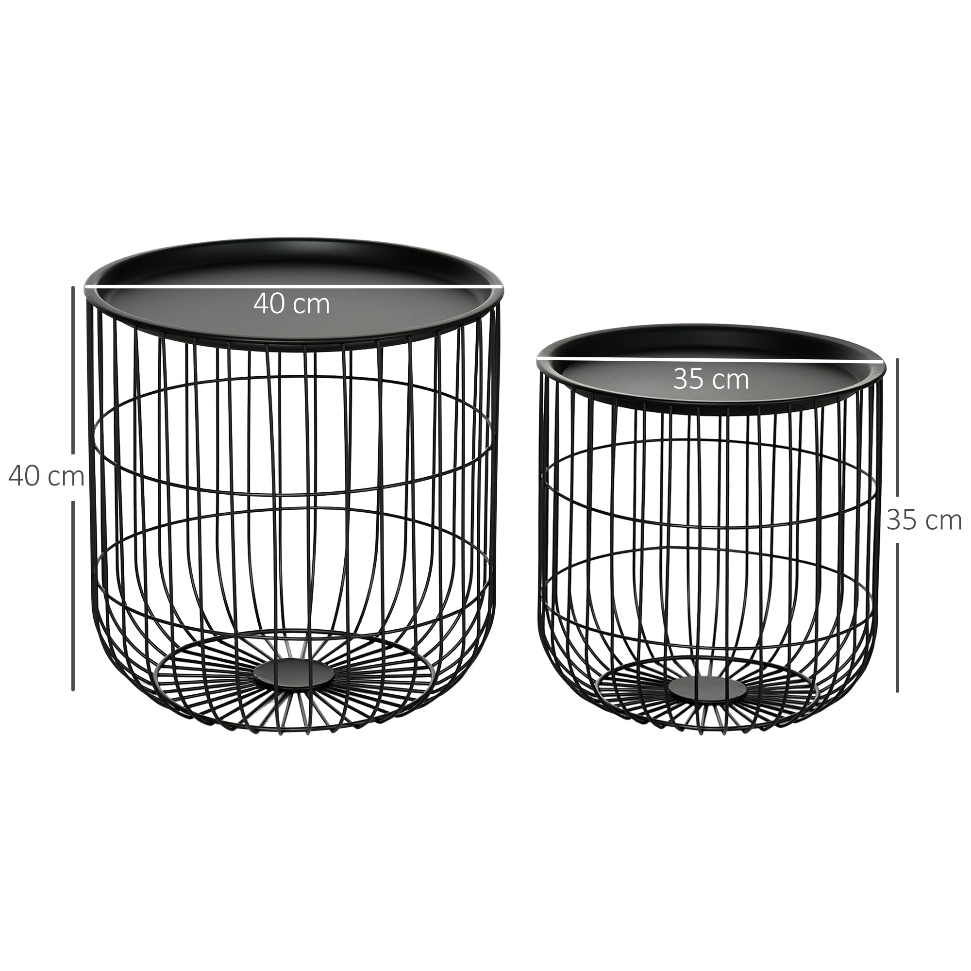 HOMCOM 2er-Set Beistelltische im Skandidesign, mit Stauraum, stapelbar, Schwarz
