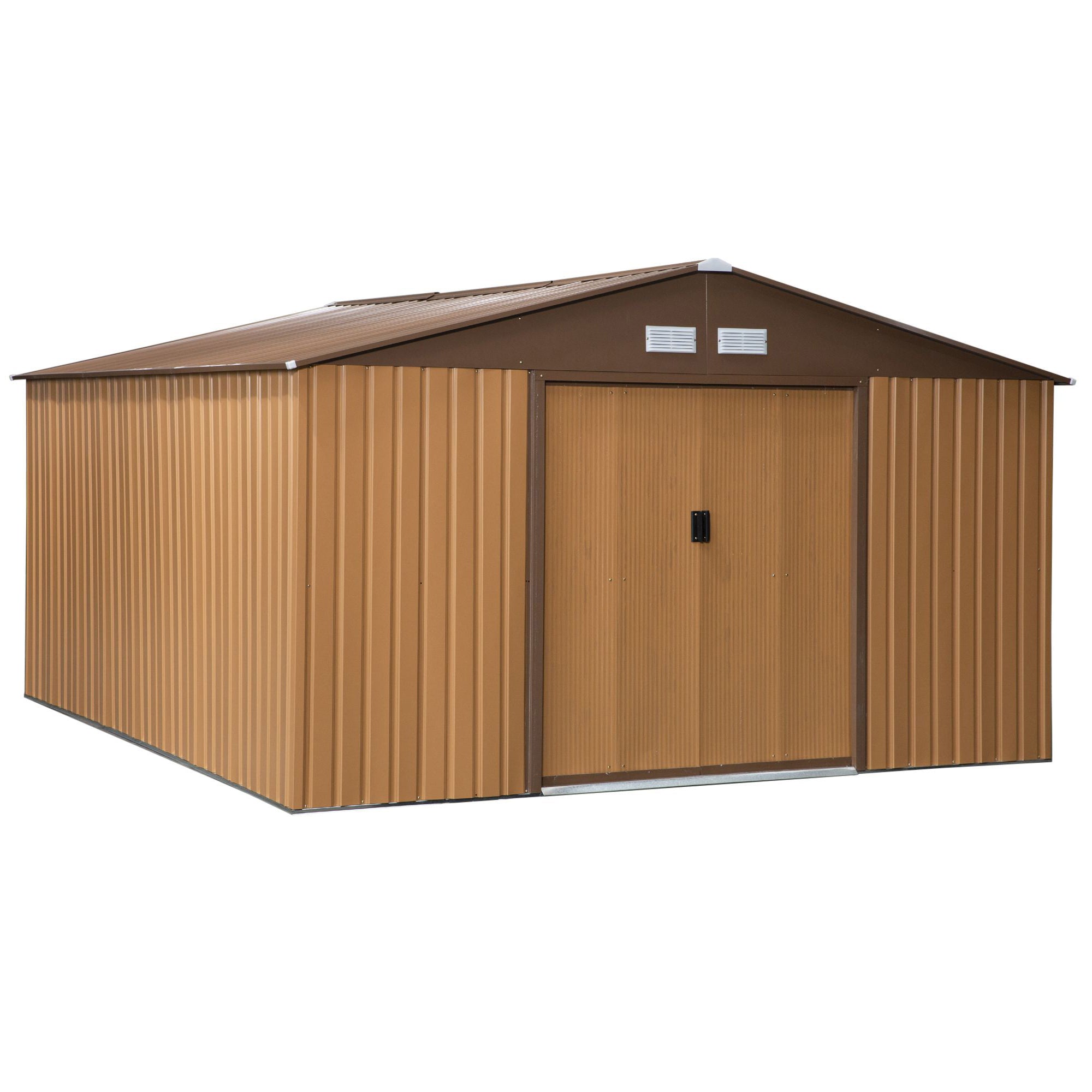 Outsunny Gerätehaus 340x386 cm mit Bodenplatte Braun
