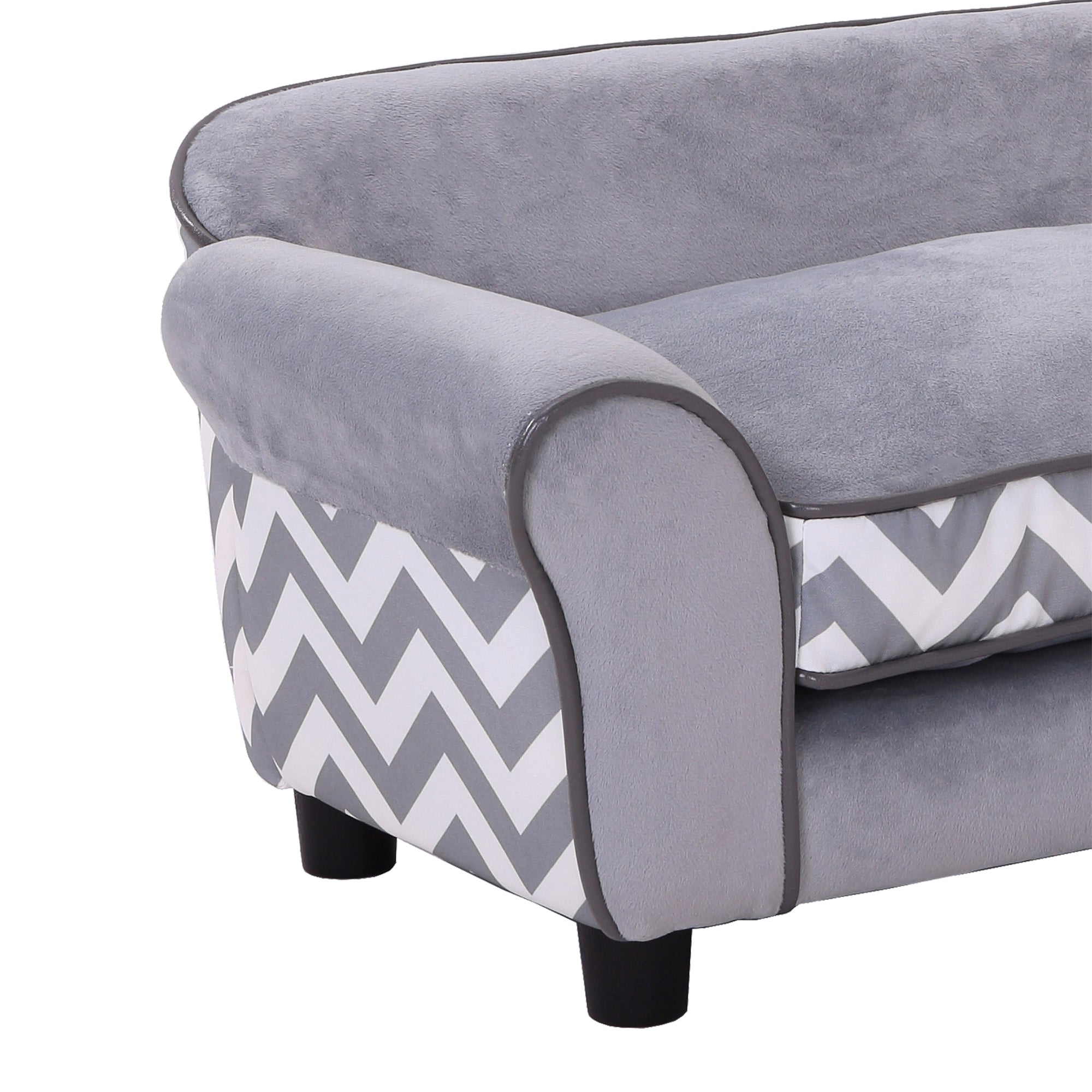 PawHut Hundesofa, Haustiersofa mit erhöhten Füßen, Hundecouch, Hundeliege mit Kissen, Hundebett, Katzensofa, Waschbar, Samt, Grau, 73,5 x 41 x 33 cm