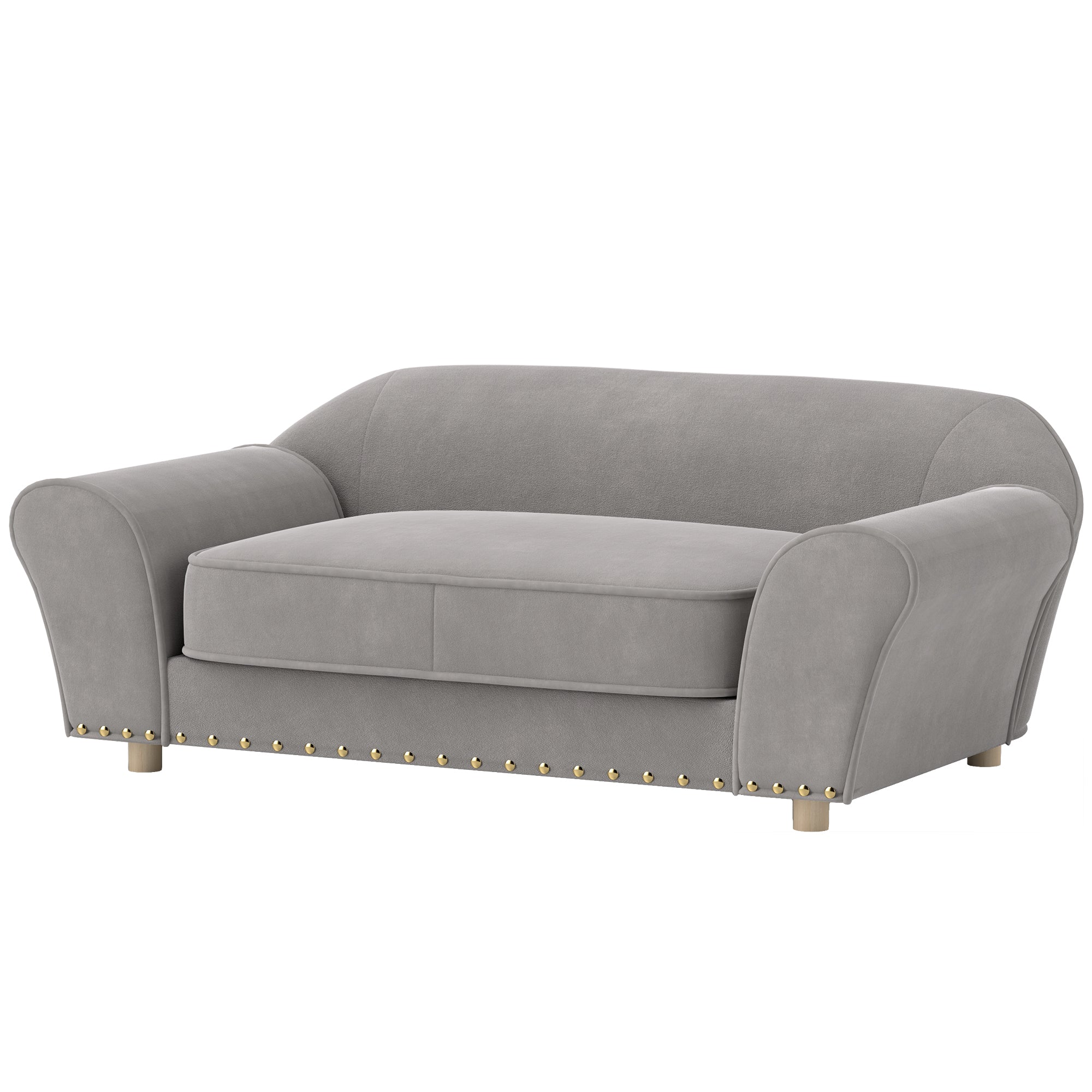 PawHut Hundesofa, Hundebett mit Nieten, dickes Kissen, abnehmbarer Bezug, rutschfeste Füße, 86,5x52,5x33 cm, Grau