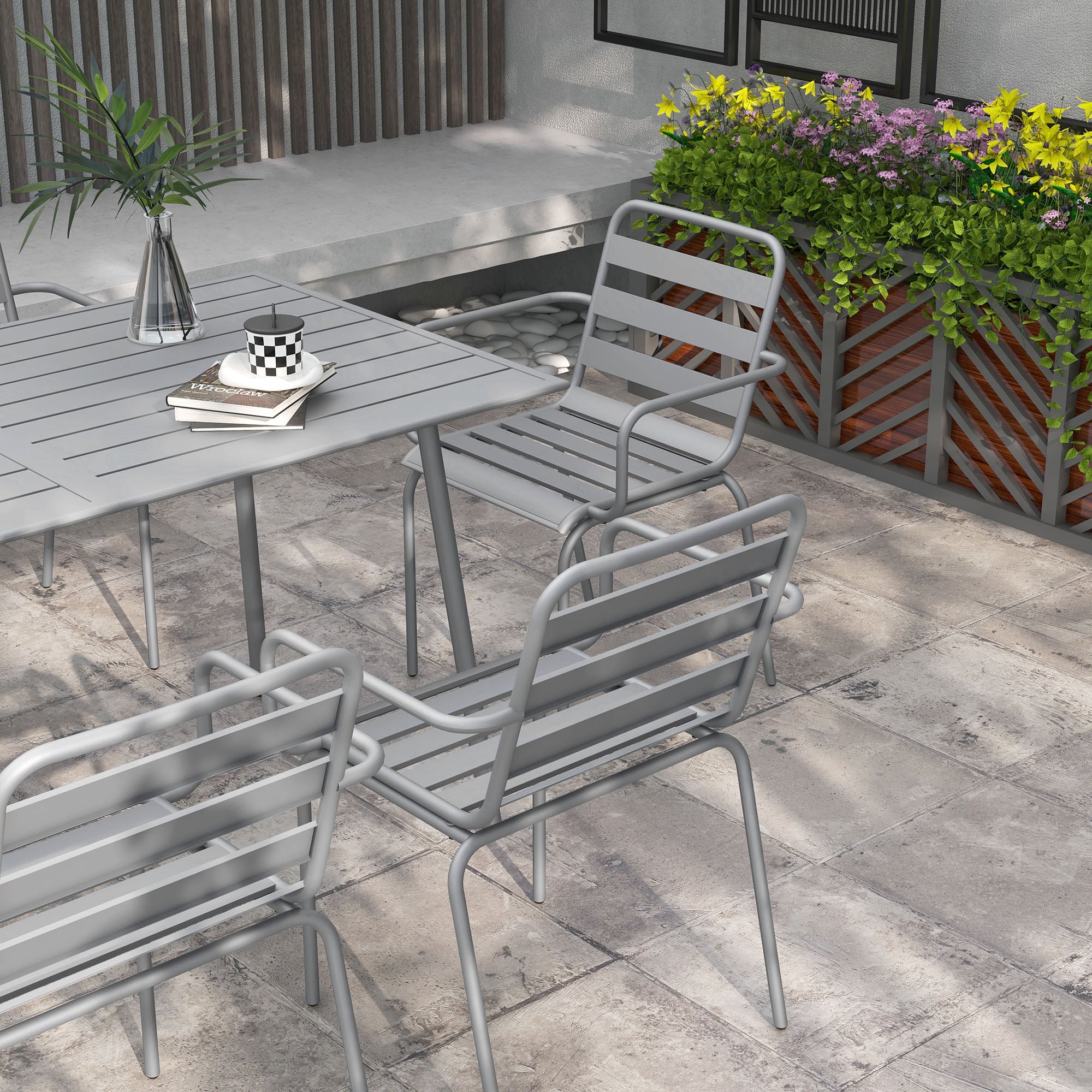 Outsunny Gartensitzgruppe Outdoor-Sitzgruppe Gartensitzgruppe, wetterbeständig, 150 x 80 x74 cm, Hellgrau