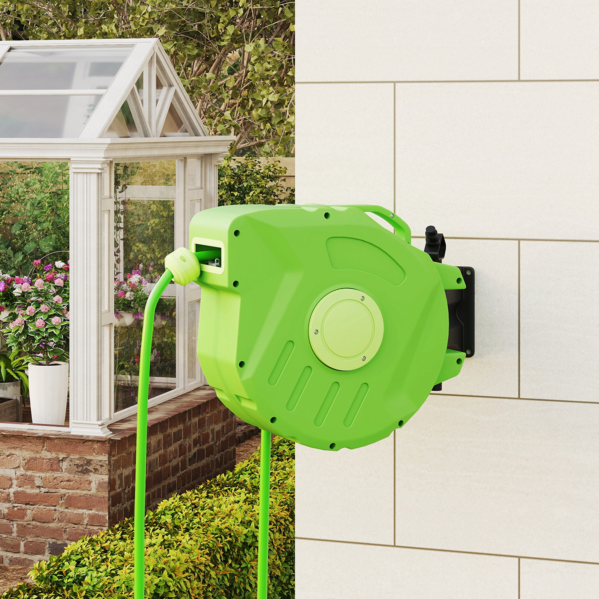 Outsunny Schlauchtrommel 15+1,5m Schlauchaufroller Automatik schwenkbar Druckluft Garten 180° schenkbar Druckluftschlauch Grün