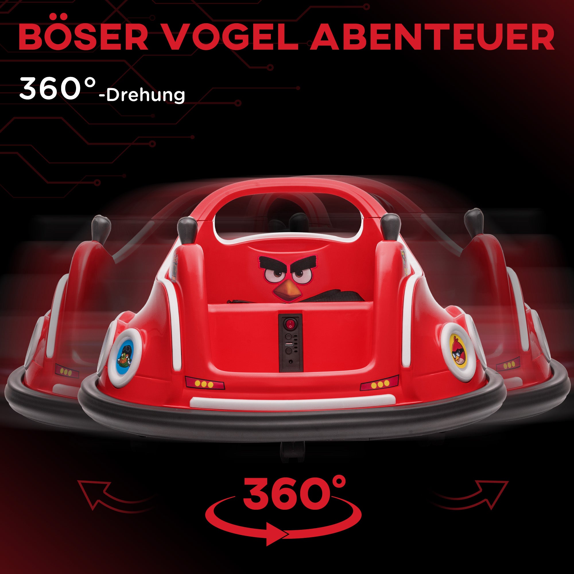AIYAPLAY Kinder-Autoscooter, 360°-Drehung, für 3-5 Jahre, mit Fernbedienung, Musik, Rot