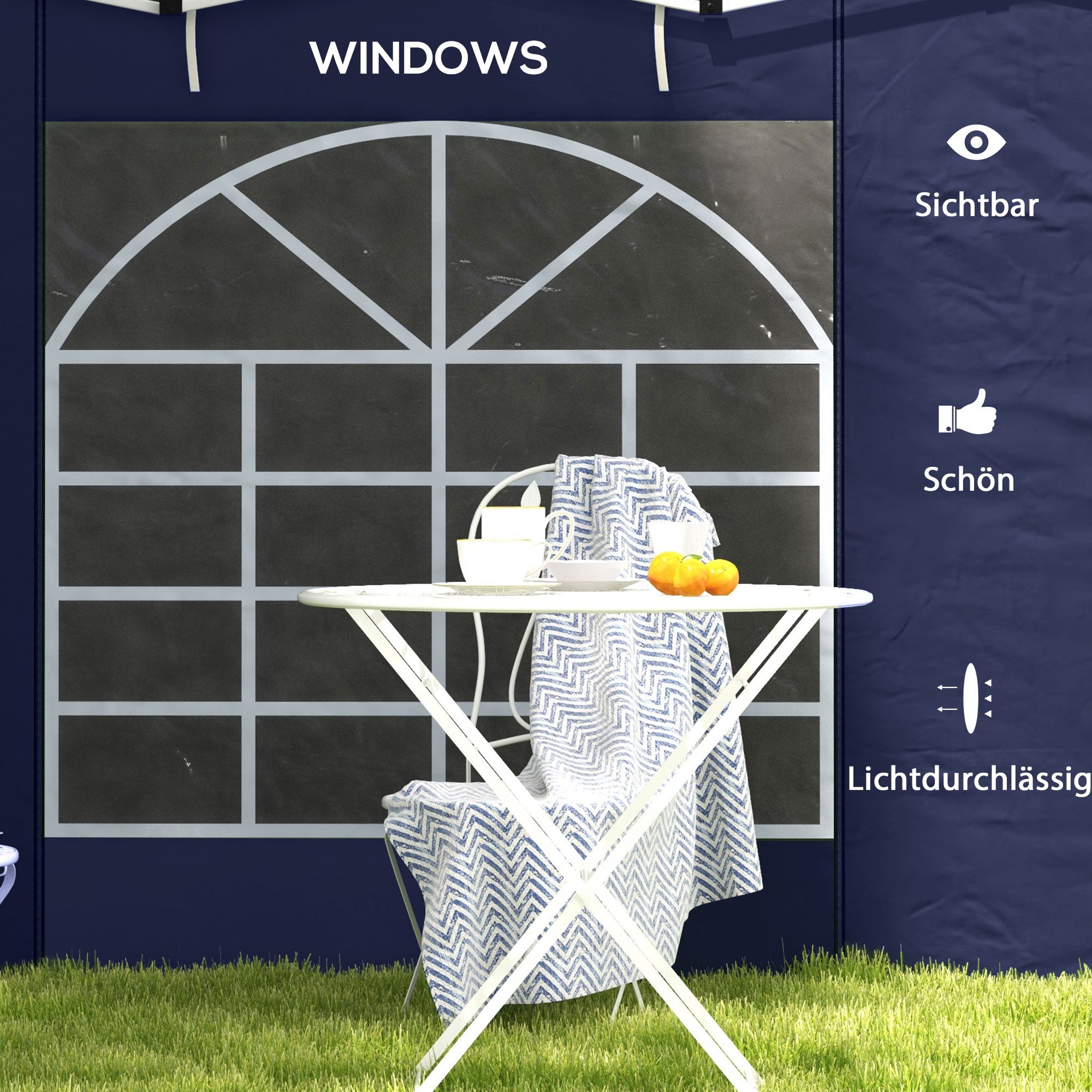 Outsunny Pavillon-Vorhänge, 2er-Set, für 3x6m oder 3x3m Gartenpavillons, mit Fenstern und Türen, Blau