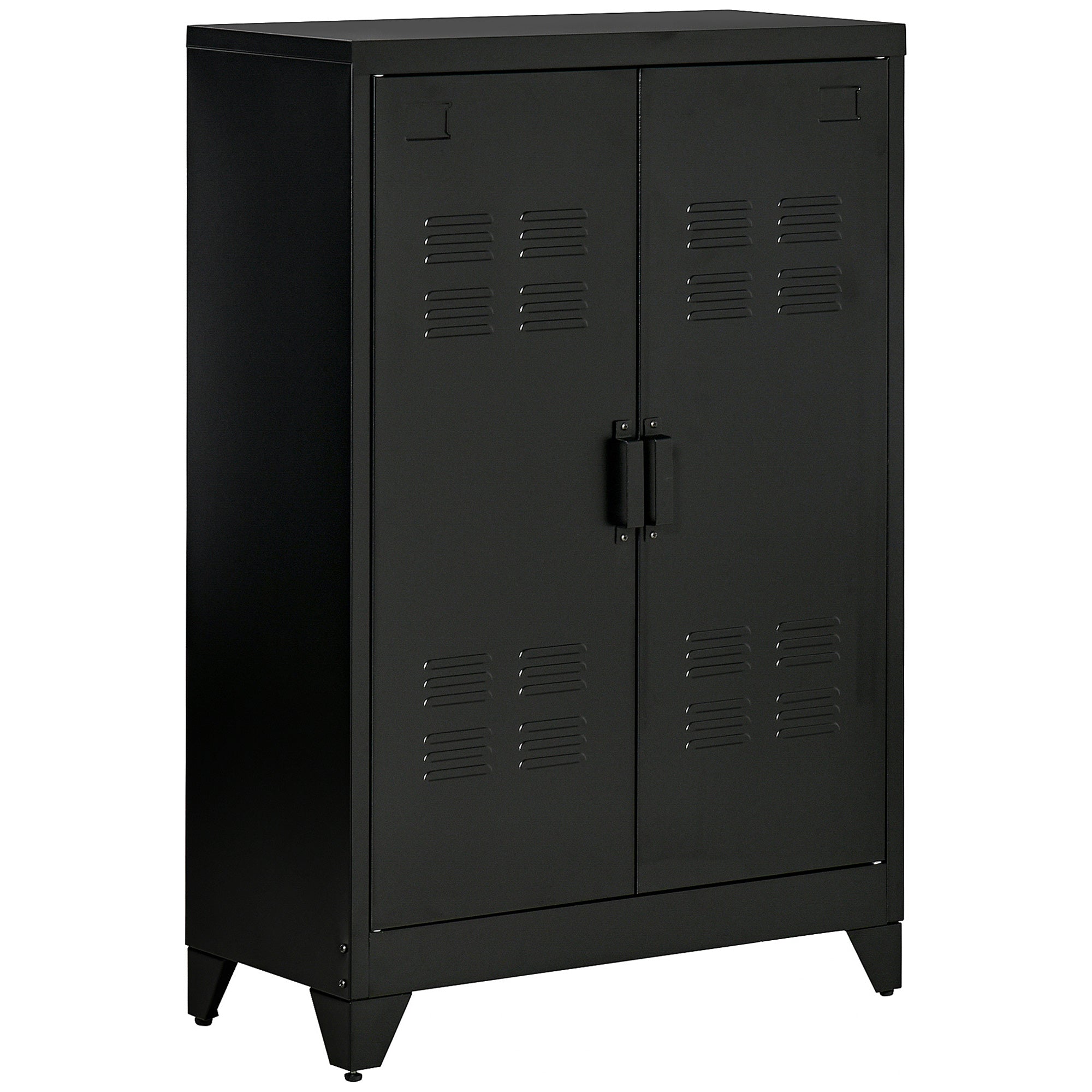 HOMCOM Aktenschrank Metallschrank Mehrzweckschrank mit magnetischer Lamellen-Doppeltür Verstellbarer Einlegeboden Büroschrank Aufbewahrungsschrank für Arbeitszimmer Wohnzimmer 75 x 33 x 110 cm Schwarz