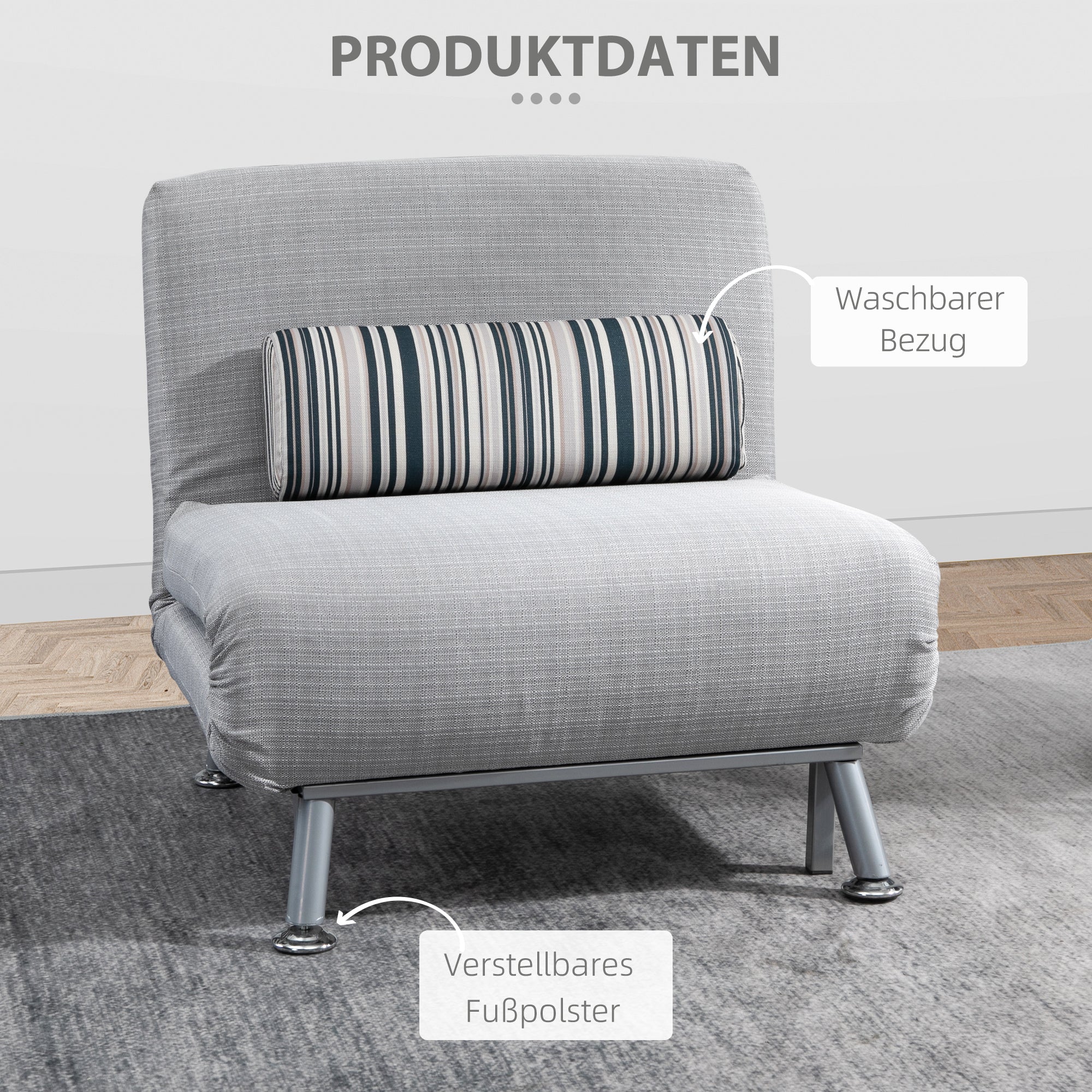 HOMCOM Klappsessel mit Bettfunktion, klappbarer Relaxsessel in Leinenoptik, Verstellbare Rückenlehne, 75 x 70 x 75 cm, Grau