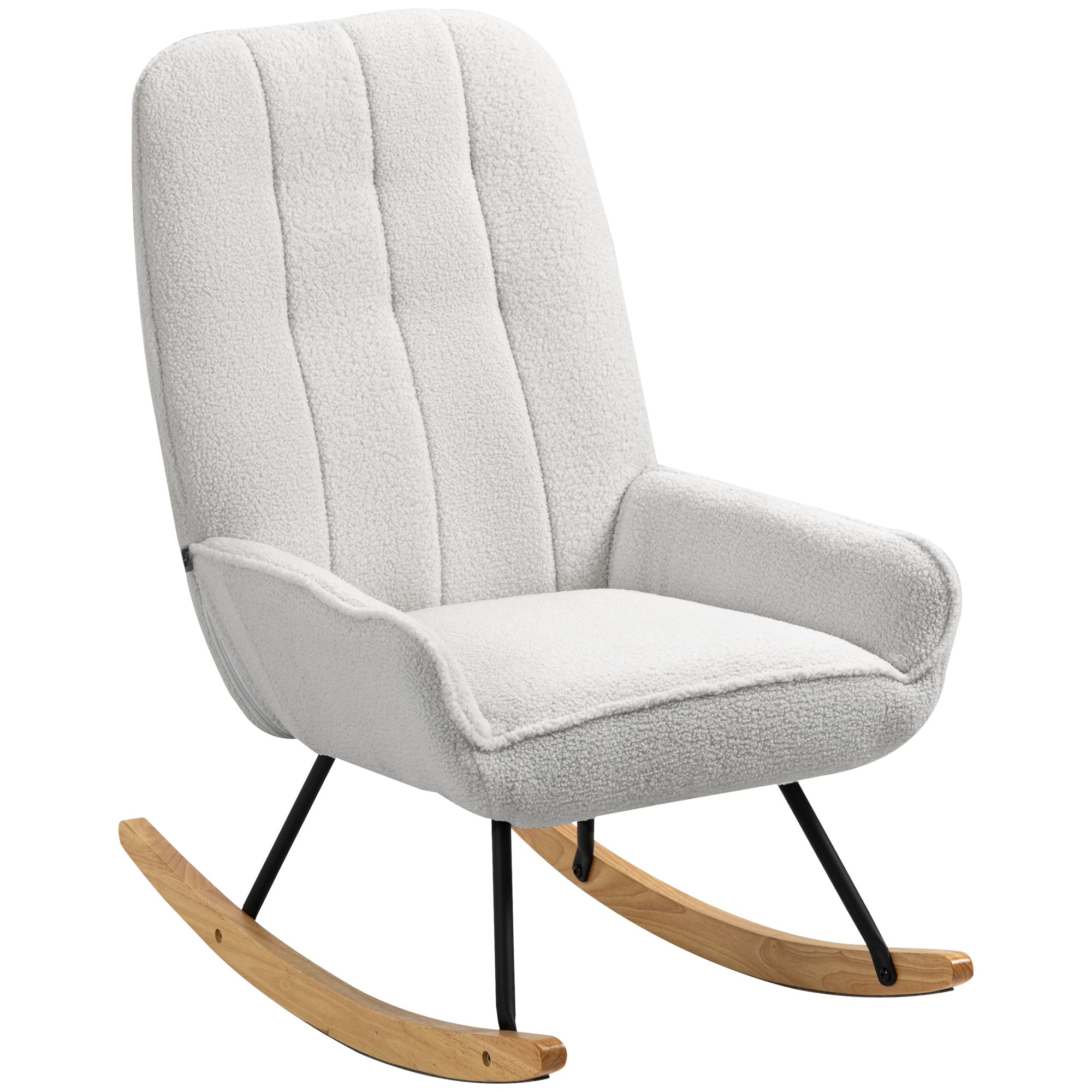 HOMCOM Schaukelstuhl Modern-Design Schaukelstuhl, Sherpa-Fleece, Steppung, 63 cm x 95cm x 97 cm Natur+ Grau