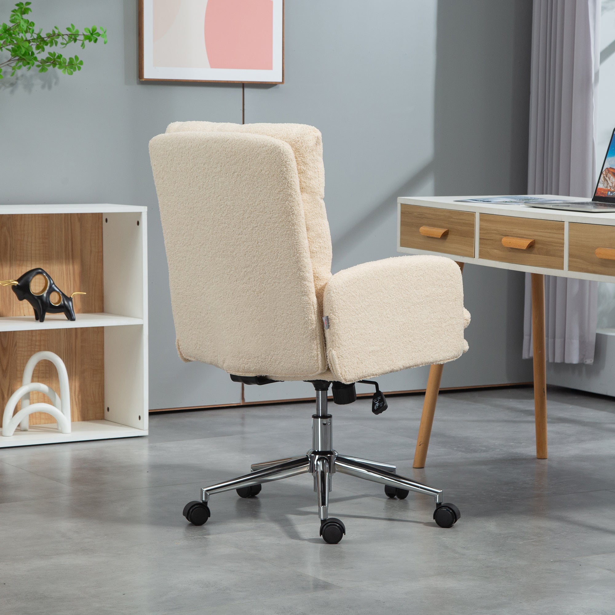 HOMCOM Bürostuhl, Schreibtisch-Polsterstuhl, Kippfunktion, drehbar, rollbar, Cremeweiß