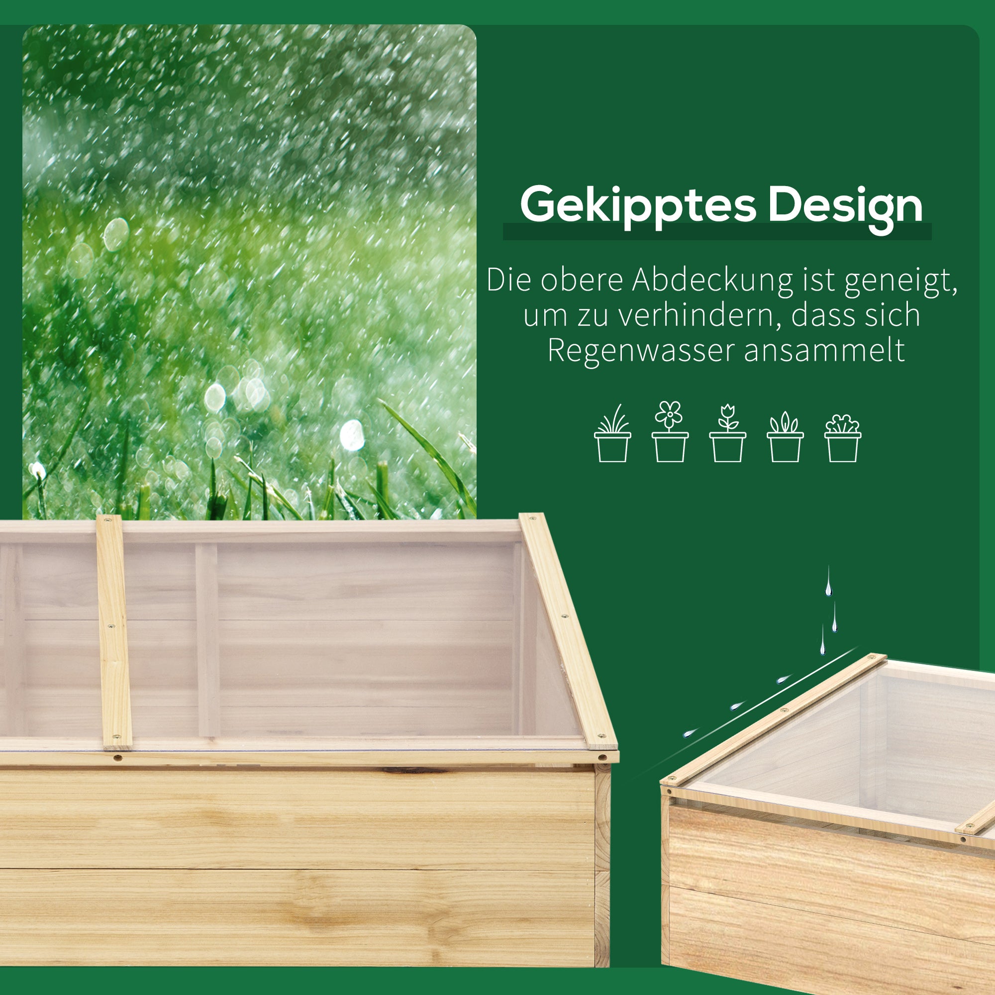 Outsunny Gewächshaus Holz Frühbeet Frühbeetkasten Treibhaus Garten & Pflanzkasten-System für Garten Balkon, 100 x 50 x 35 cm, Natur, Tanne, PC-Platte