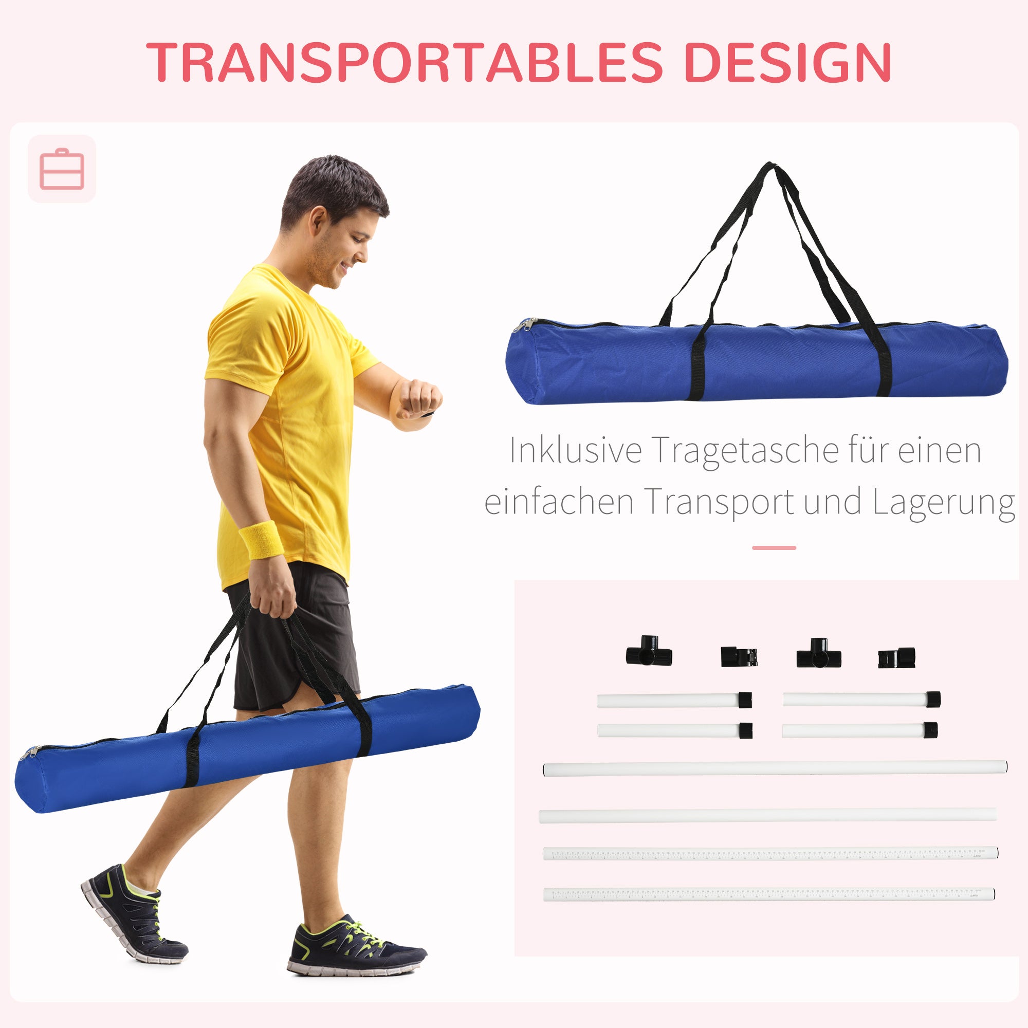 PawHut Agility Set Hunde 4-teiliges Agility-Ausrüstung für Hundetraining Steckhürdenset mit 4 höhenverstellbar Hürden Tragetasche Koordinationstraining Agilityset für Spiele Training