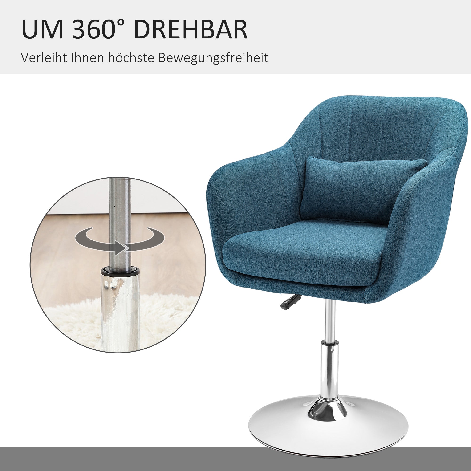 HOMCOM Drehstuhl, leinenartiges Polyester, Metall, 60 x 60 x 79-91 cm, Blau