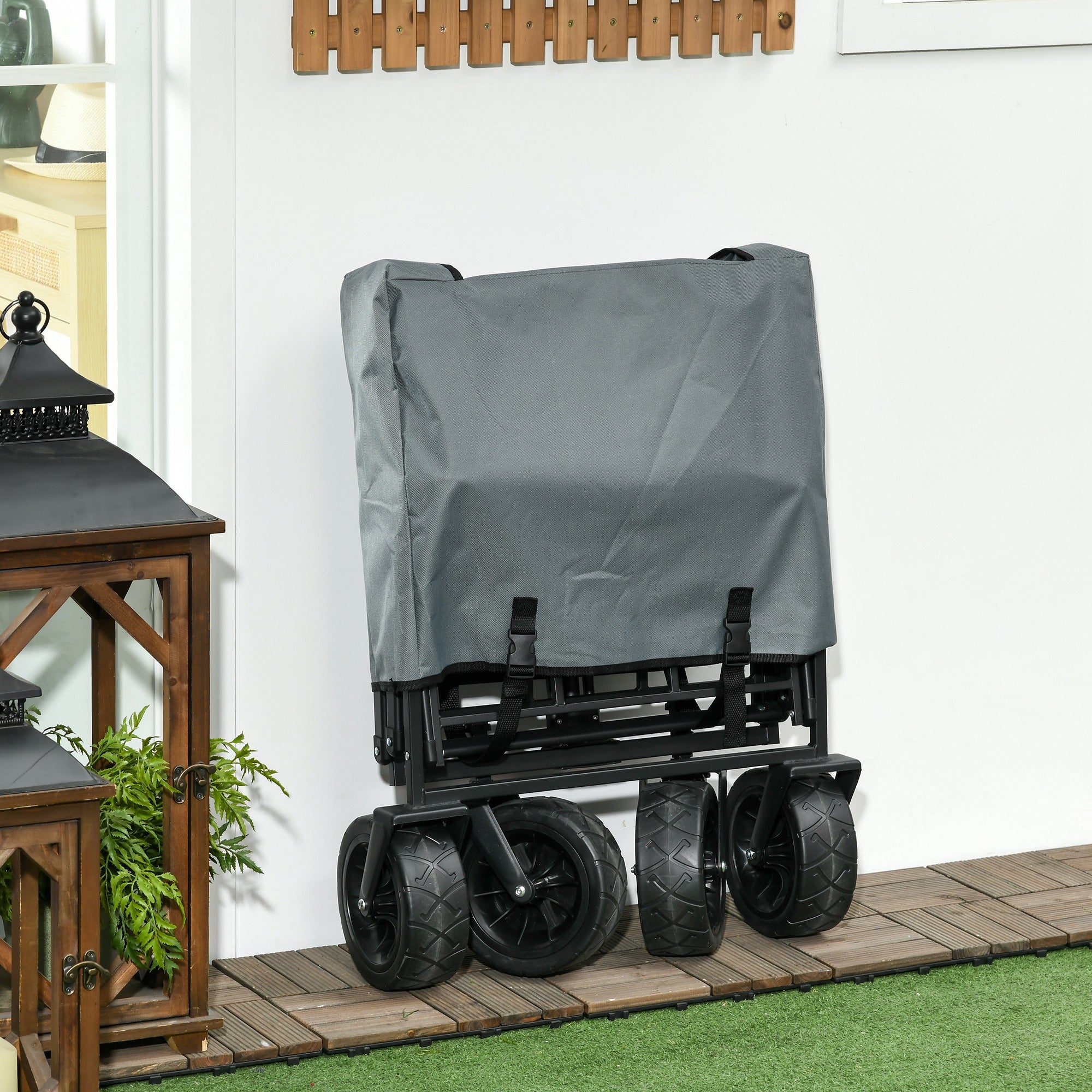 Outsunny Bollerwagen mit Kühltasche, klappbar, Stahlrahmen, bis 100 kg, 113x57x77-100 cm, Dunkelgrau
