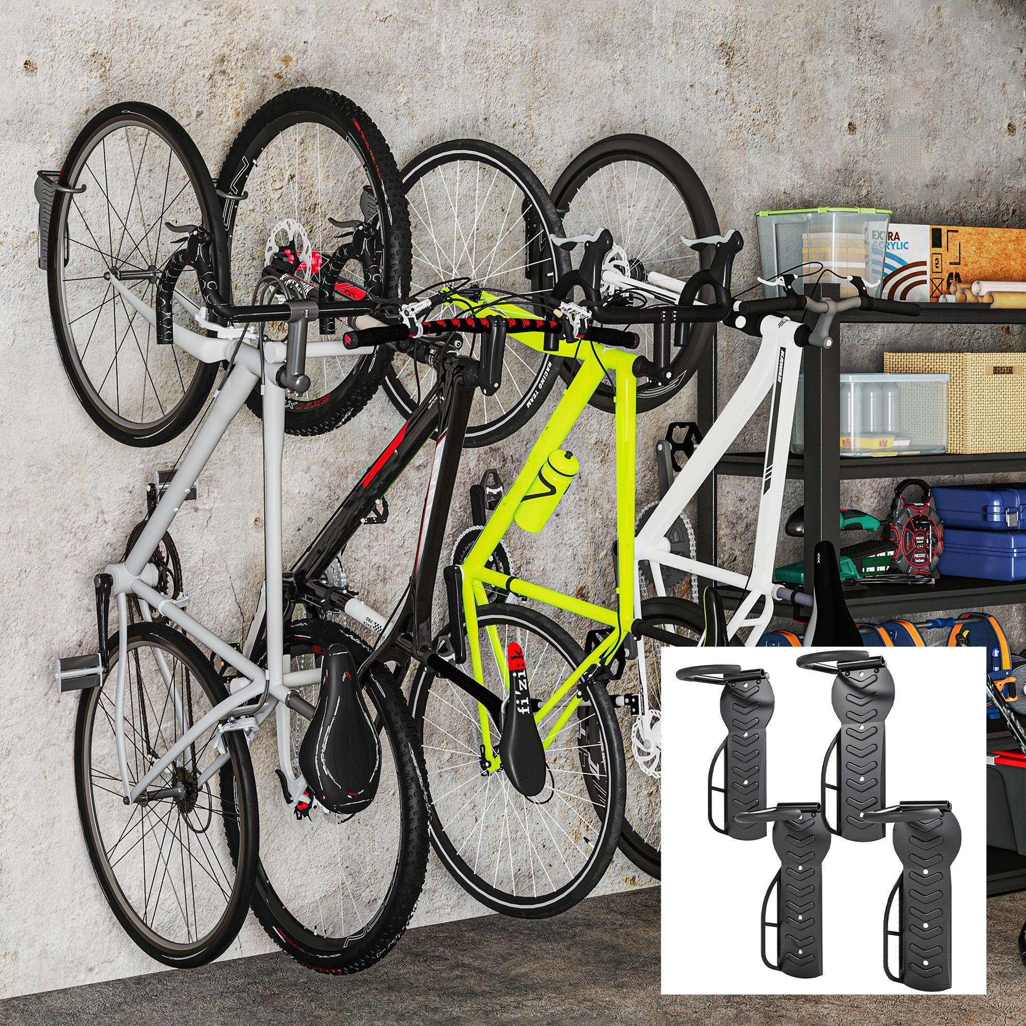 SPORTNOW 4er Set Fahrrad Wandhalterung Vertikal mit 30 kg Tragkraft klappbar für 4 Fahrräder Schwarz