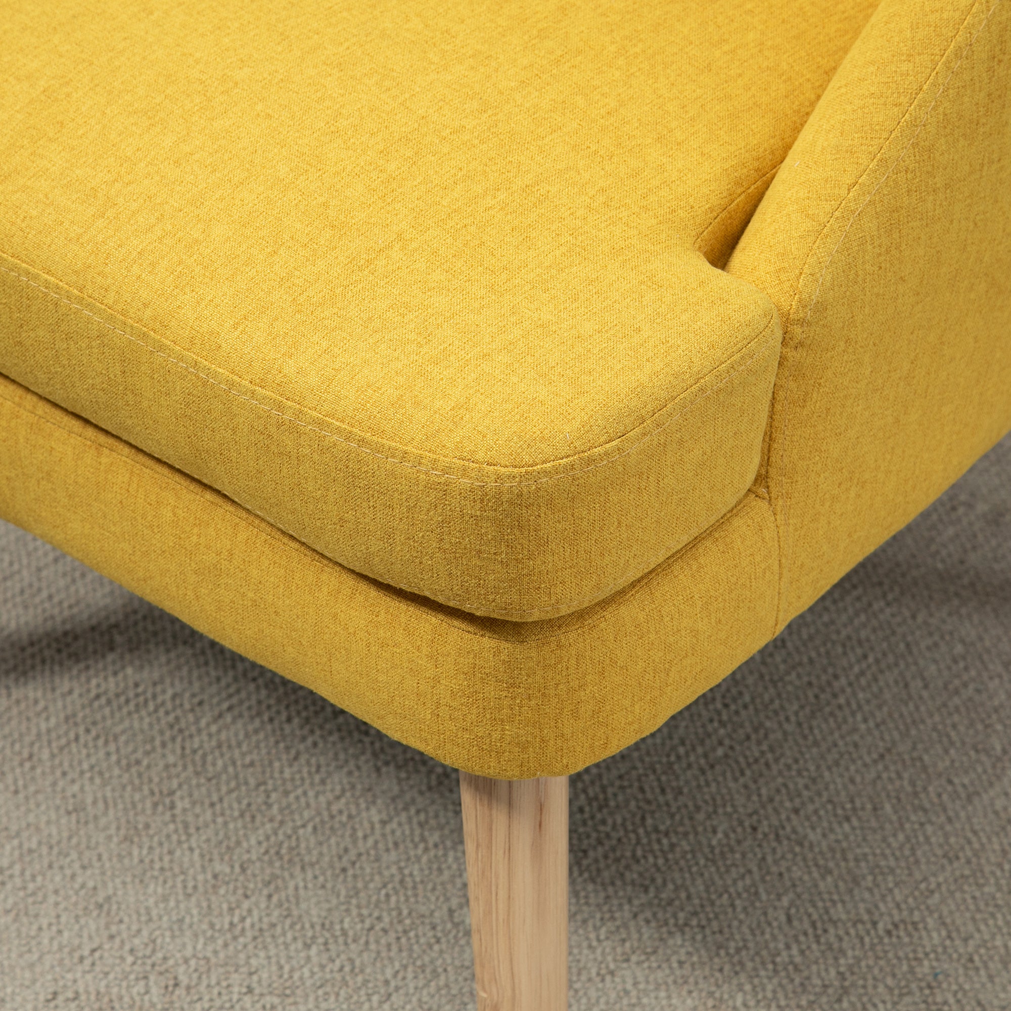 HOMCOM Sessel Loungesessel mit Leinenoptik, Armlehne, Gepolstert Relaxsessel mit Holzbeine, für Wohnzimmer, Schlafzimmer, Gelb