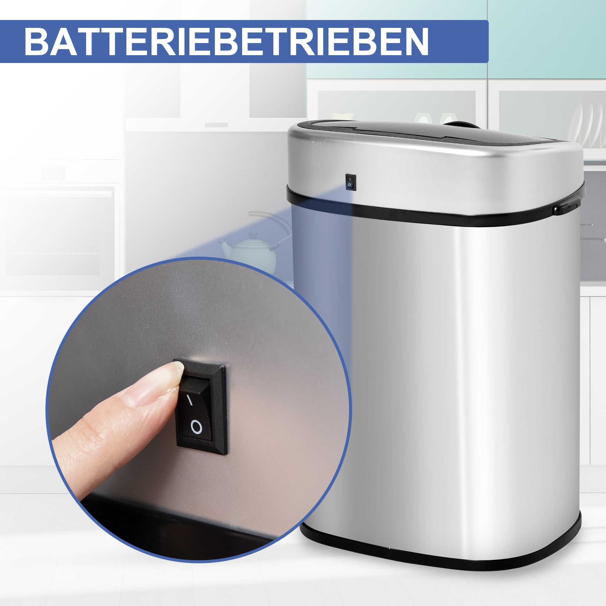HOMCOM Mülleimer mit Sensor 58L Automatik Abfalleimer mit Bewegungssensor, Wasserdichter Abfallbehälter aus Edelstahl für Küche, Büro, Schlafzimmer Silber