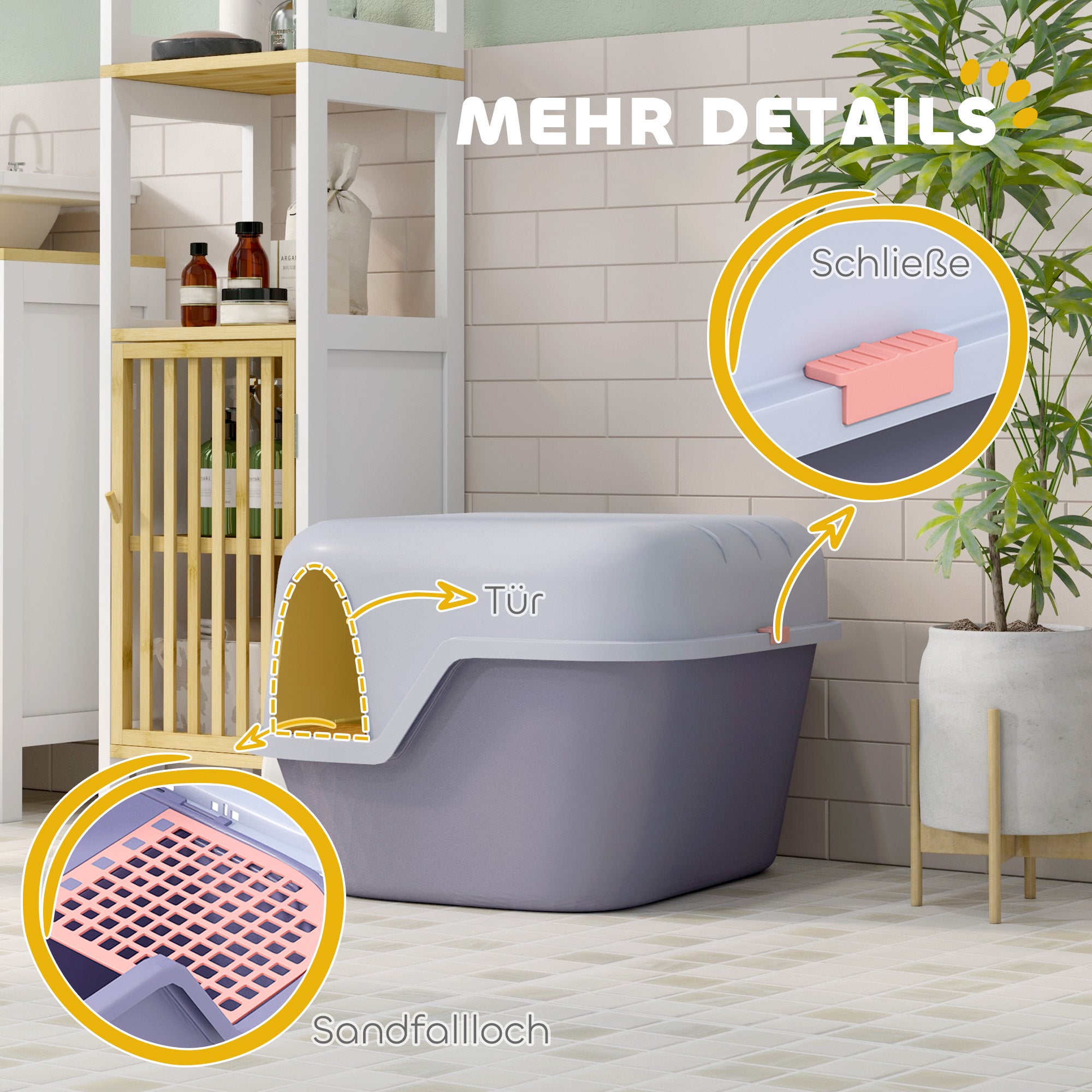 PawHut Katzentoilette, Katzenklo mit Deckel und Schaufel, leicht zu reinigen, verschließbar, Lila