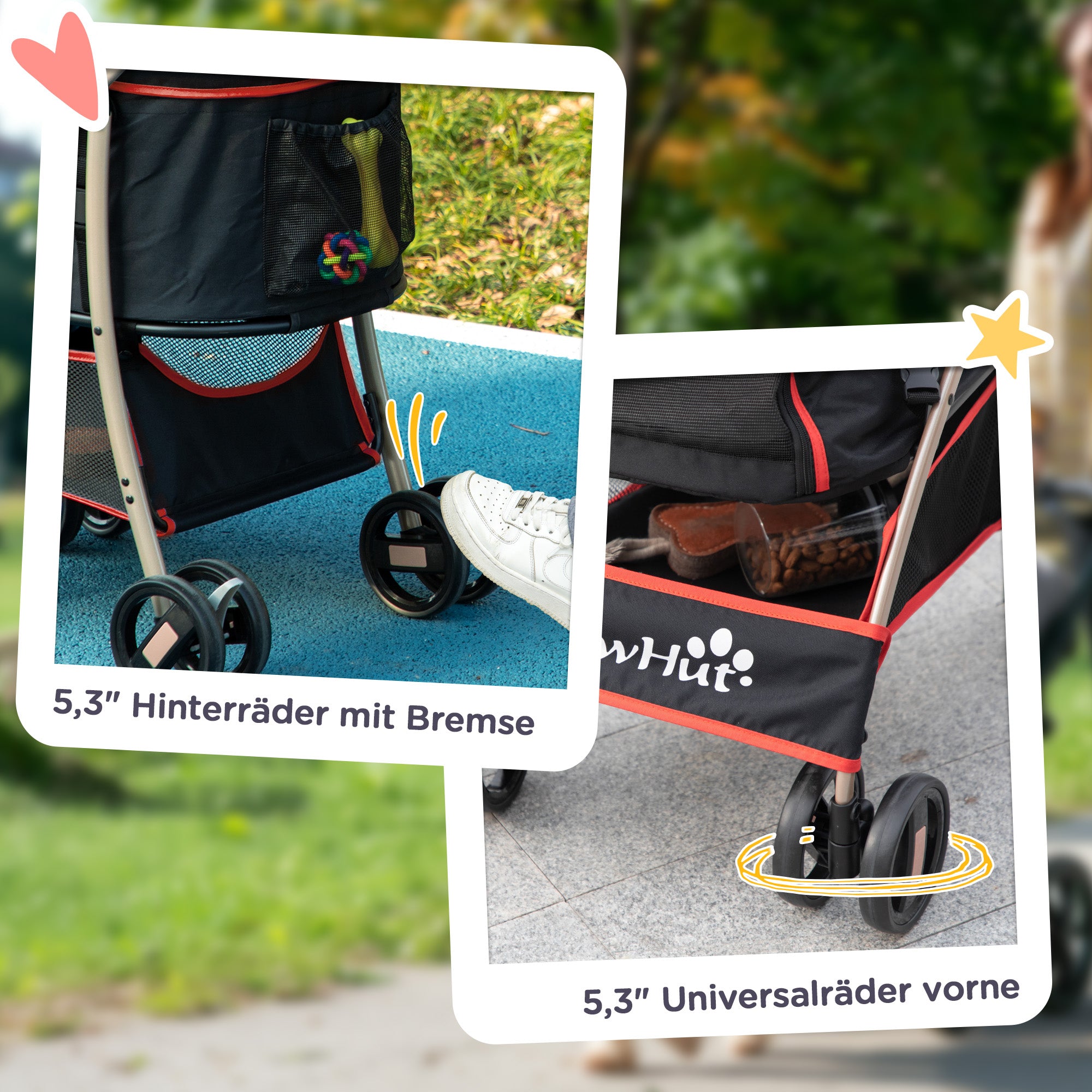 PawHut 2-in-1 Hundebuggy Tragtasche Autositz bis 10kg klappbar Bodenkorb 82 cm x 49,5 cm x 98 cm Rot