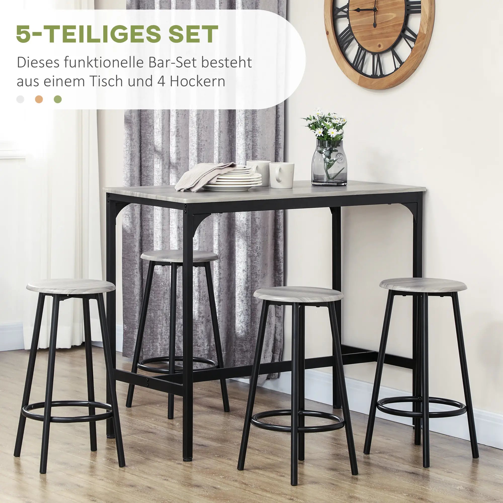 HOMCOM 5-tlg. Bartisch-Set im Industriedesign, Grau