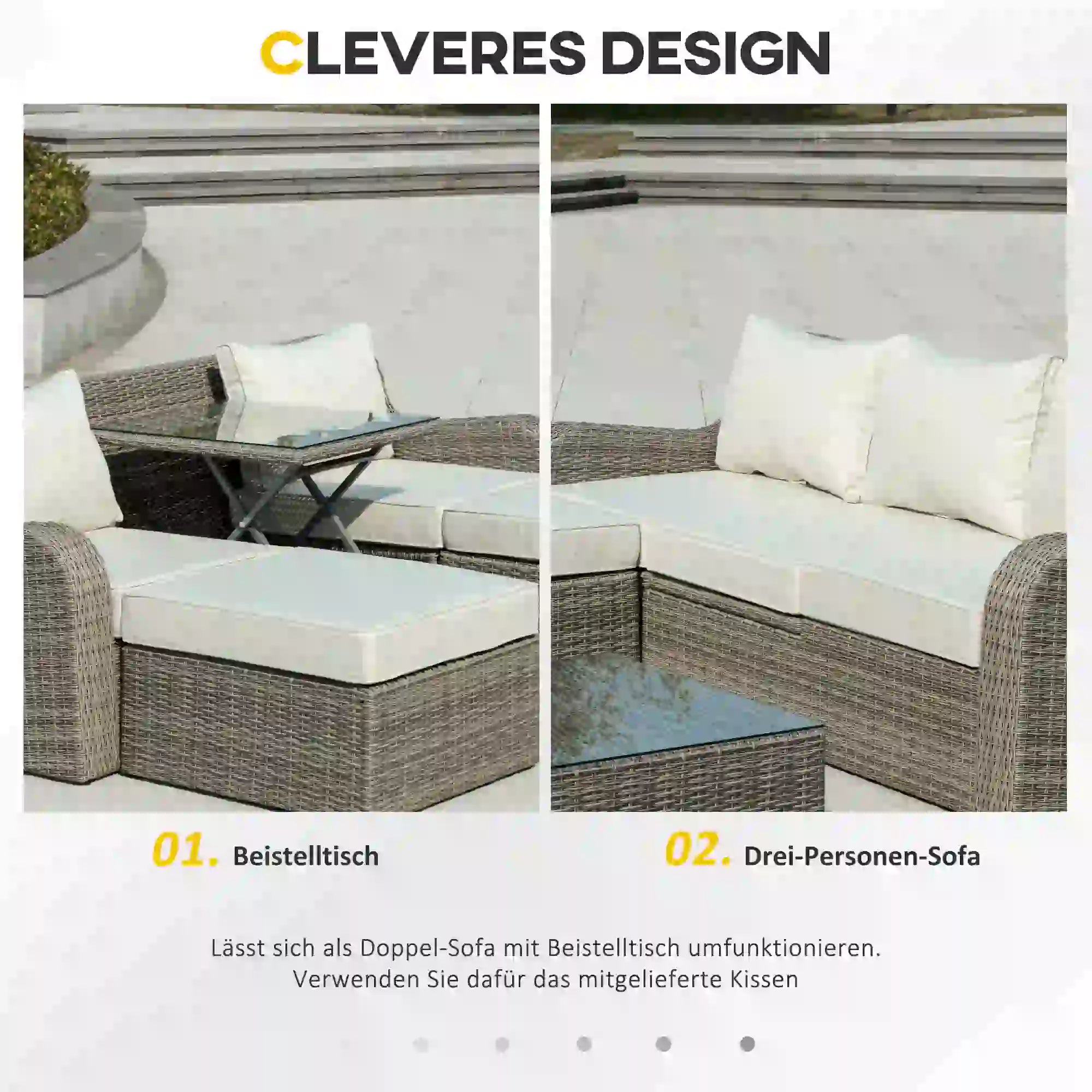 Outsunny Gartenmöbelset 3-tlg. mit ausklappbarem Beistelltisch Aluminium