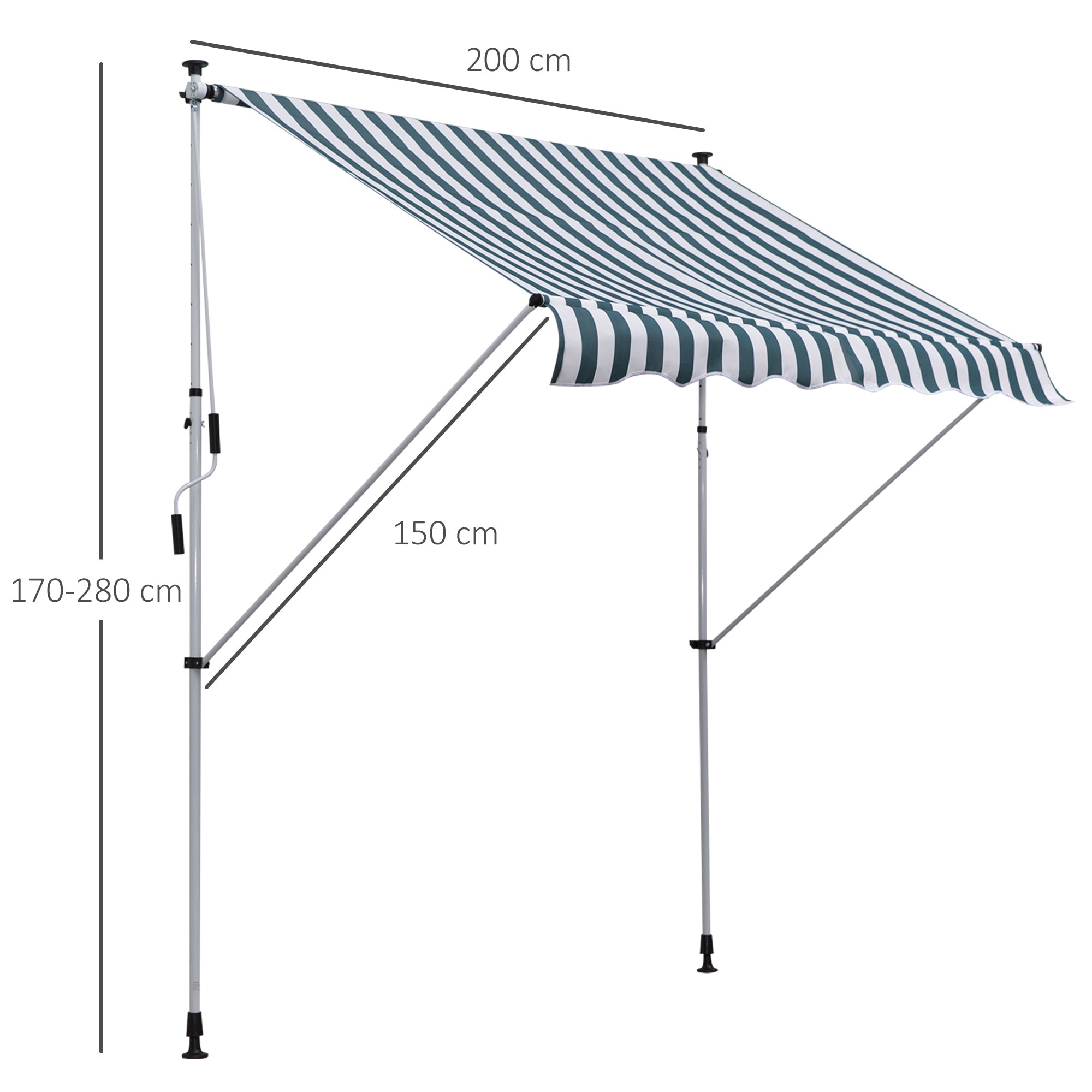 Outsunny Klemmmarkise mit Handkurbel höhenverstellbar Gelenkarmmarkise schmutzabweisend, witterungsbeständig Balkonmarkise 150cm breit Terrassenmarkise für Terrasse Balkon Veranda Grün