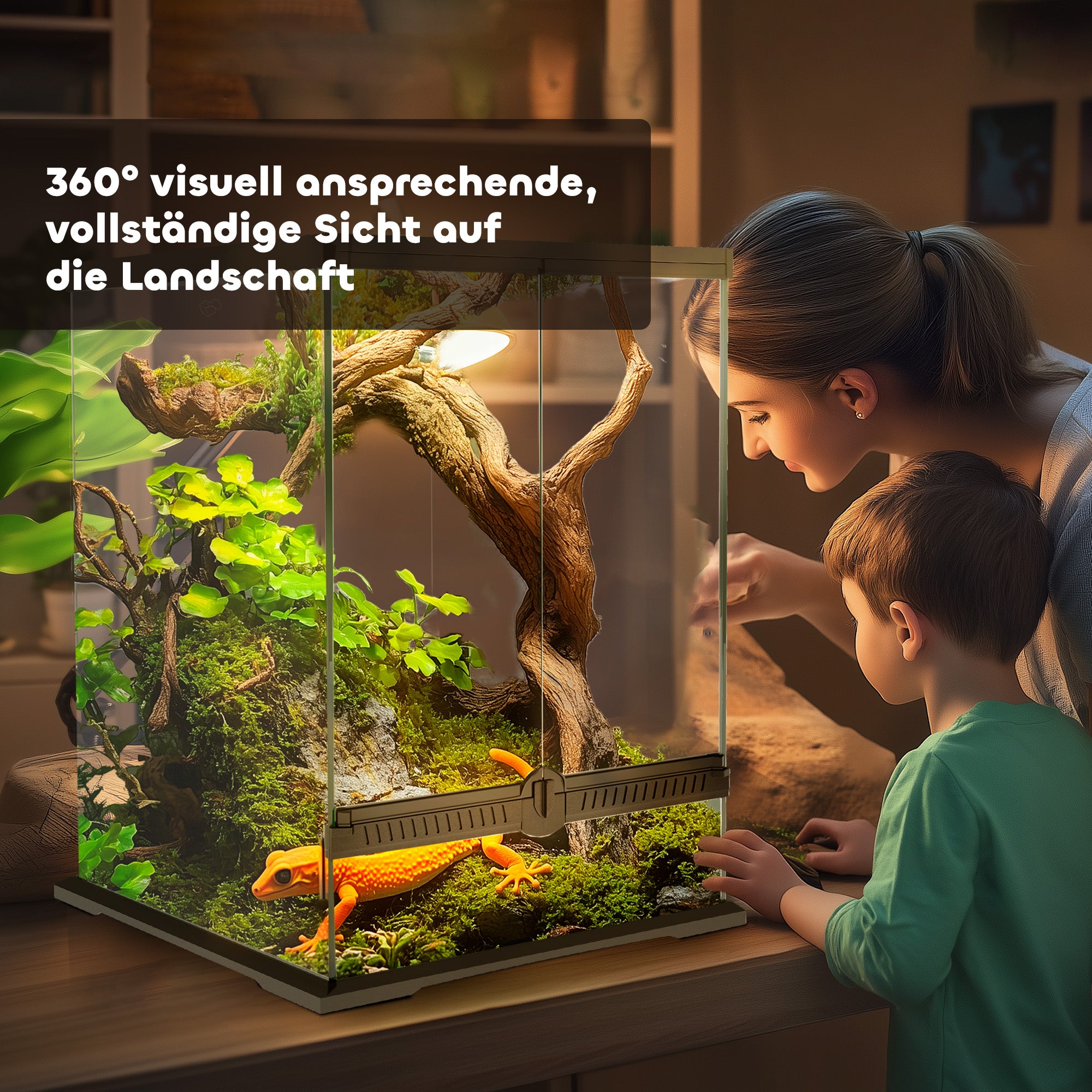 PawHut Terrarium, Glasgehäuse, verriegelbar, Kabelmanagement, 45x45x60cm, Schwarz