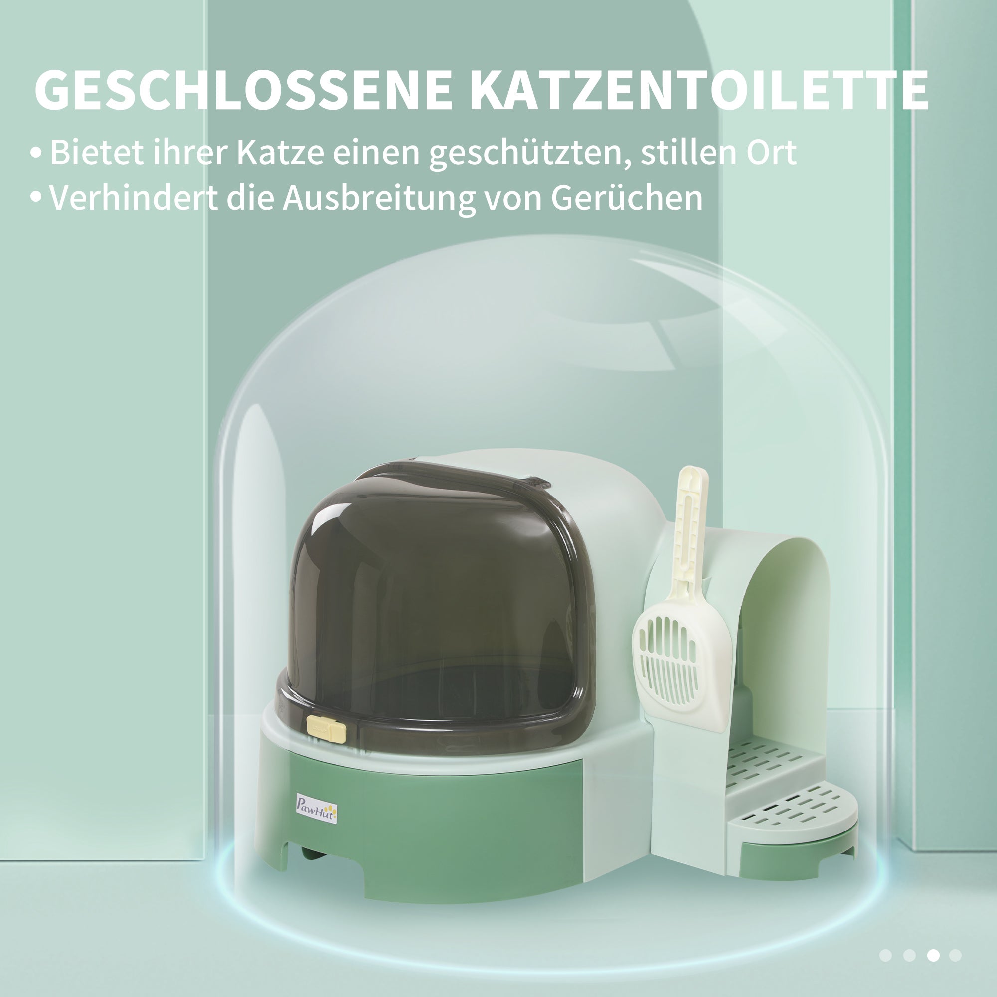 PawHut Katzentoilette, 2 herausziehbare Bodenwannen, 1 Schaufel, Streuauffangfach, abnehmbare Haube, Grün + Schwarz