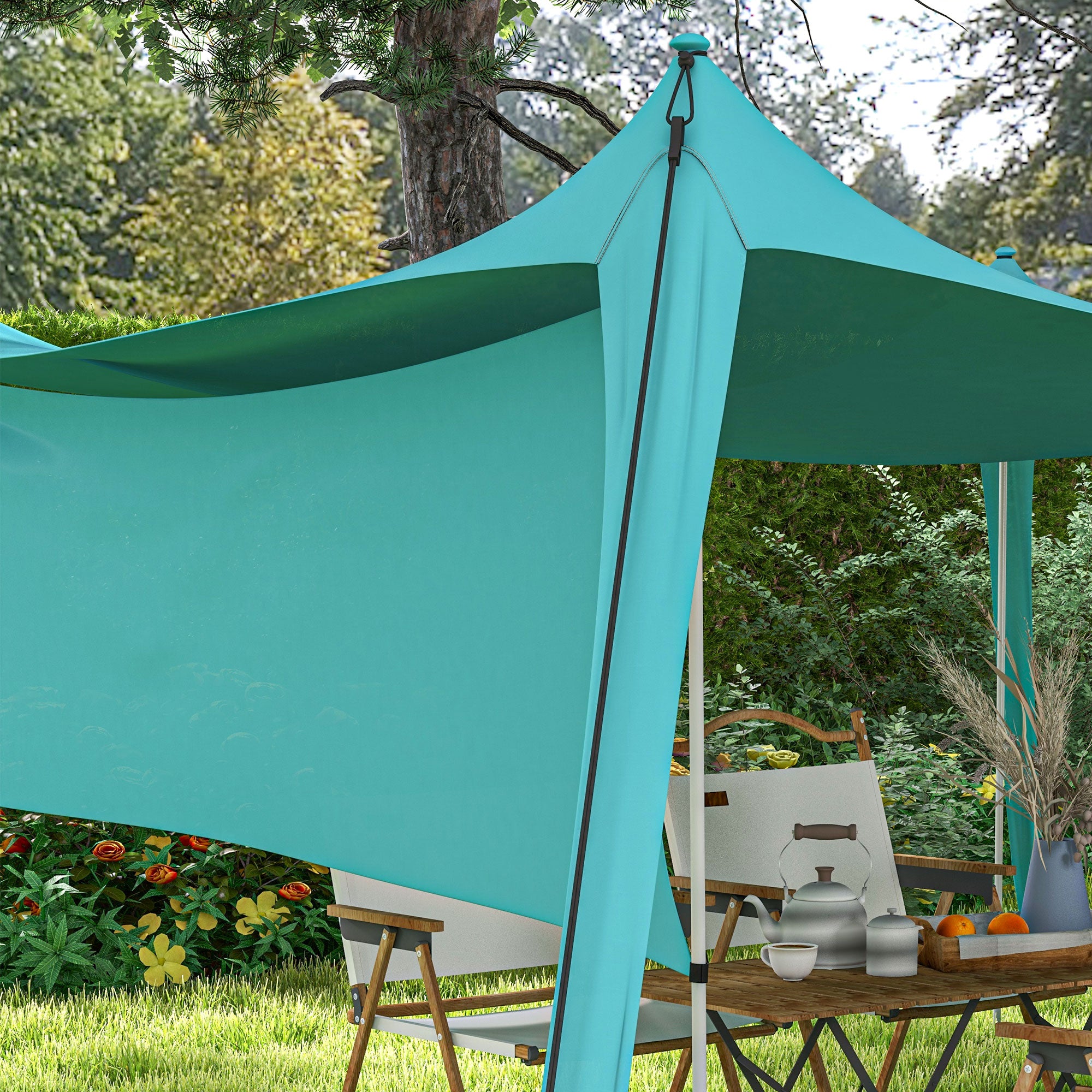 Outsunny Sonnensegel, wasserdicht, anpassbar, leicht, faltbar, Stahlstützen, 3x3x2m, Himmelblau