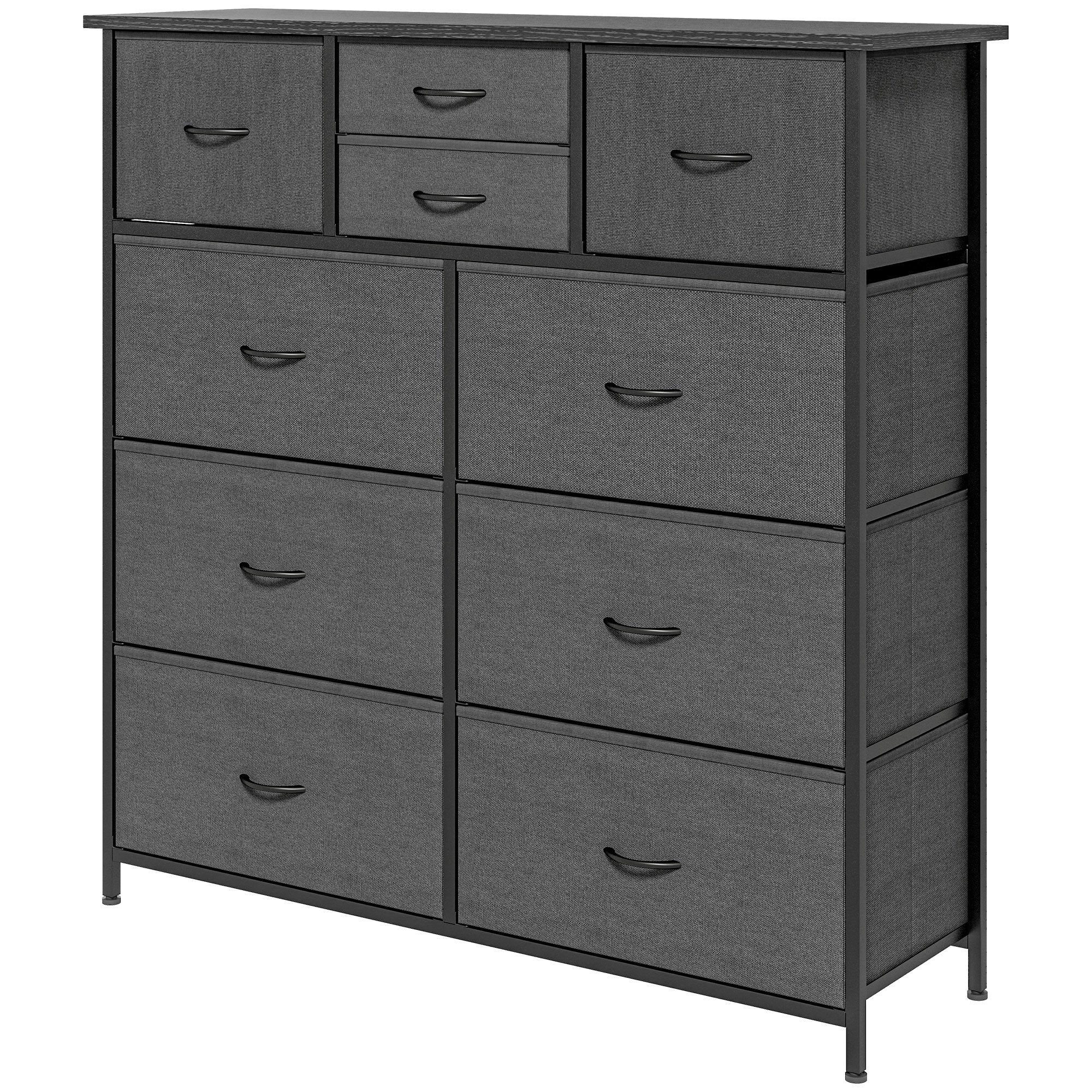 HOMCOM Kommode, Sideboard mit Stoffschubladen, 10 Fächer, Metallrahmen, 100x30x100cm, Schwarz