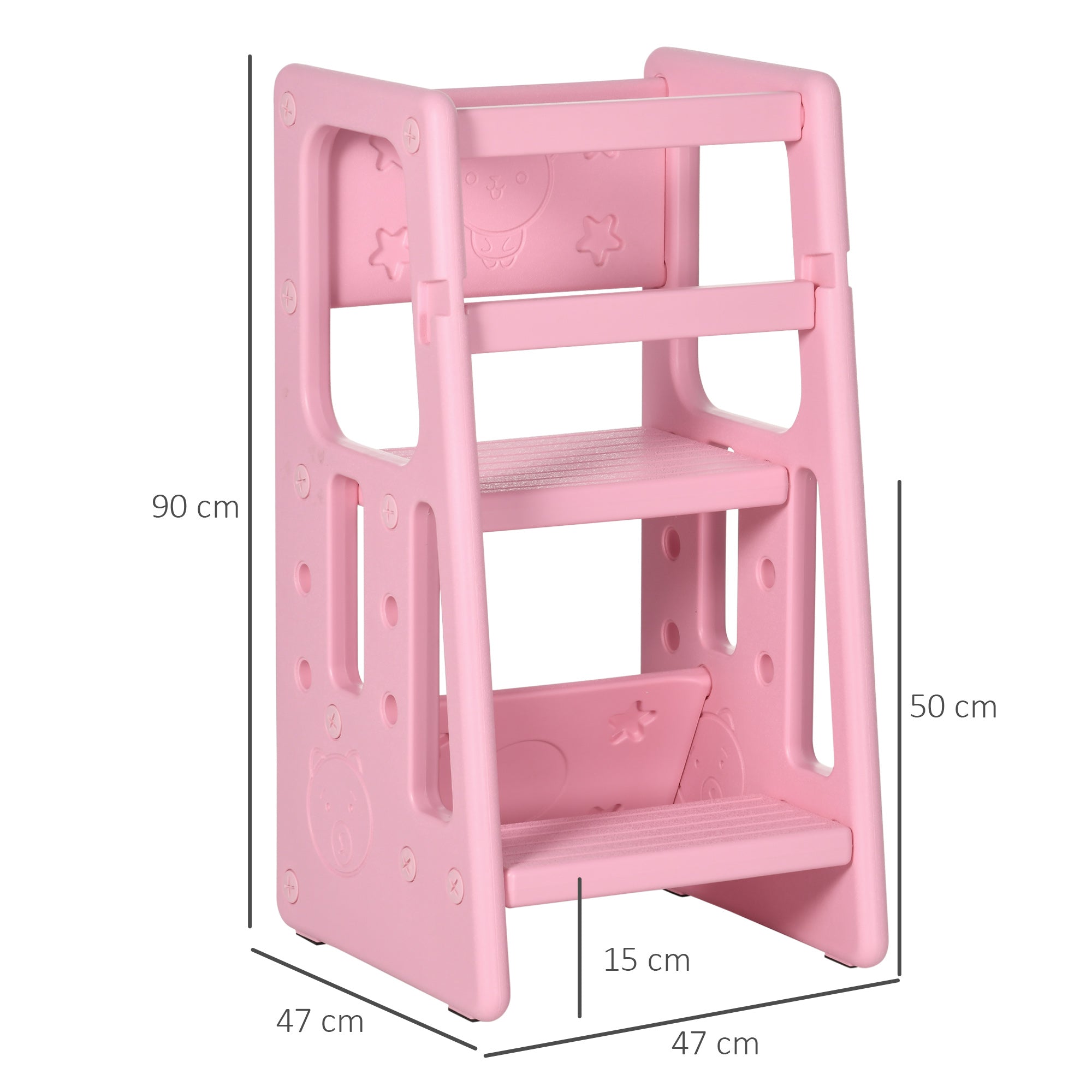 HOMCOM Lernturm, höhenverstellbar, leicht zu reinigen, rutschfest, kindersicherer Kunststoff, 47x47x90 cm, Rosa