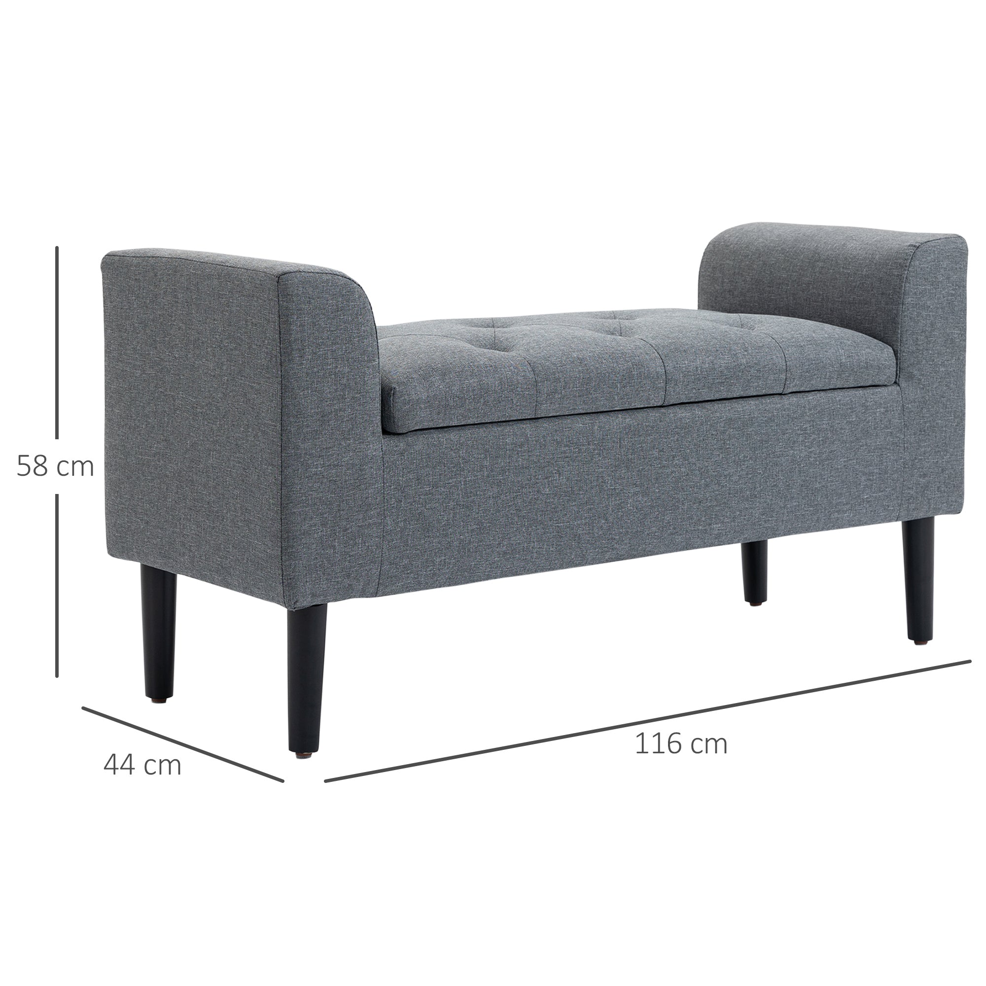 HOMCOM Sitzbank mit Stauraum, Polsterbank, belastbar bis 130 kg, Leinenoptik, Kautschukholz, 116 x 44 x 58 cm, Hellgrau