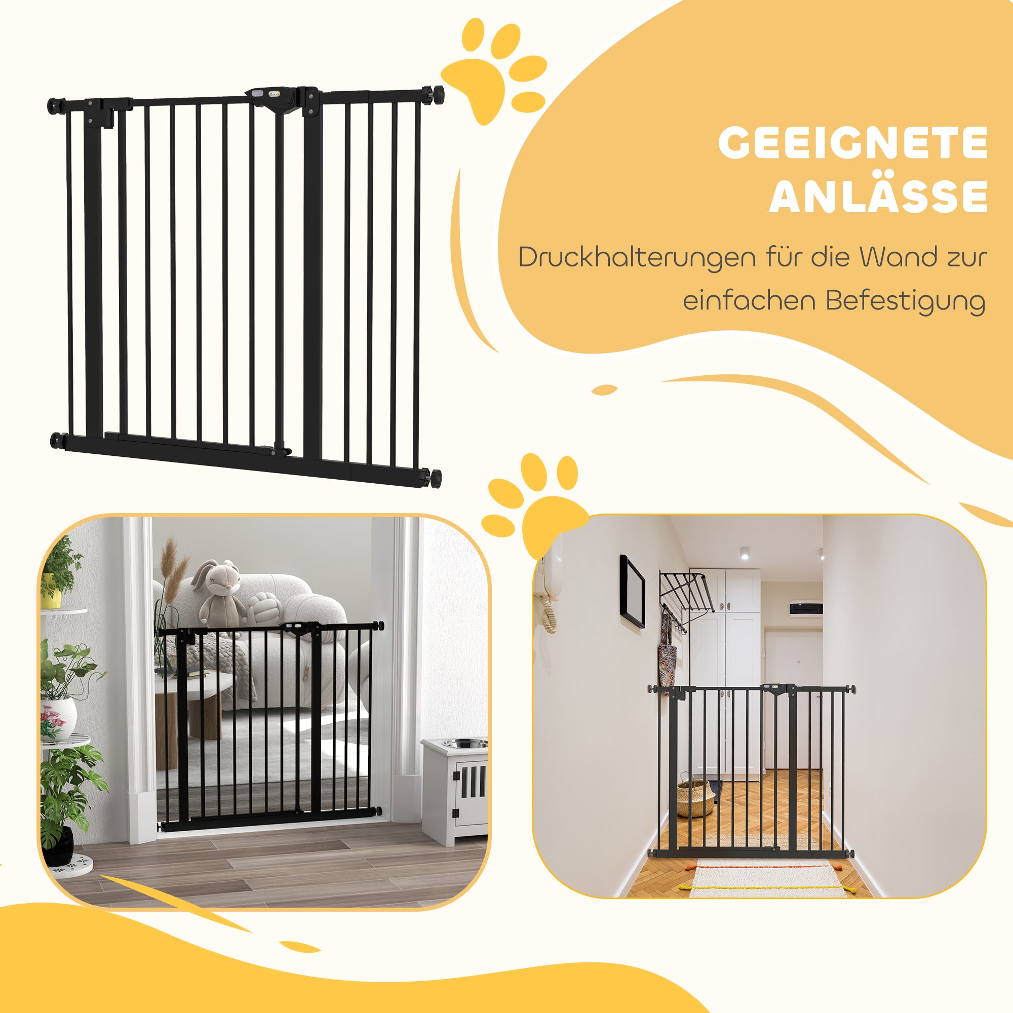 PawHut Türschutzgitter für Hunde, Absperrgitter, Schutzgitter für Haustiere, Metall, Kunststoff, ,74-80/87-94 cm, Schwarz