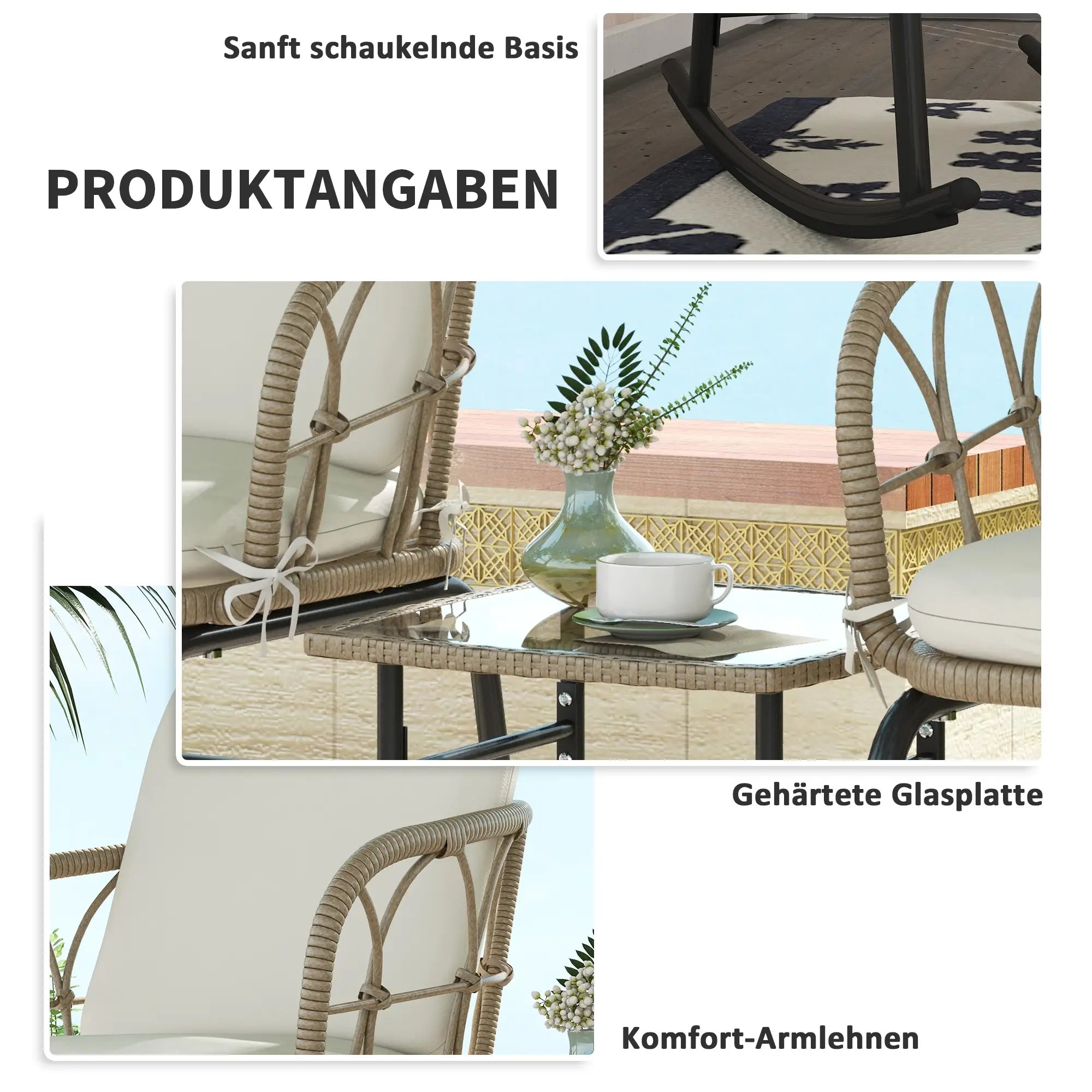 Outsunny Gartenmöbelset Schaukelstuhlset 3-tlg. Outdoor mit Kissen