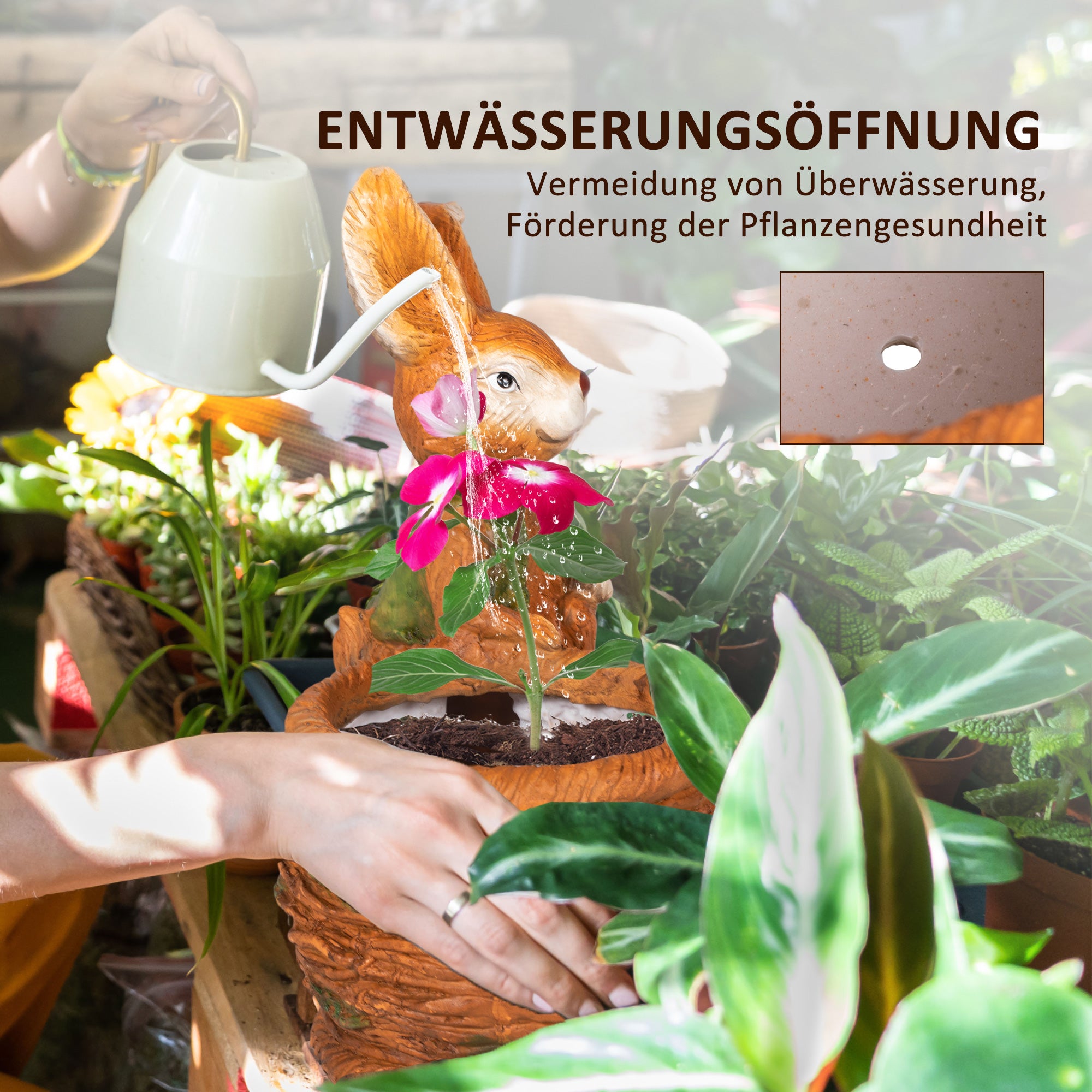 Outsunny Blumentopf, Hase mit Weidenkorb, wetterfest, 45x27x50cm, Braun