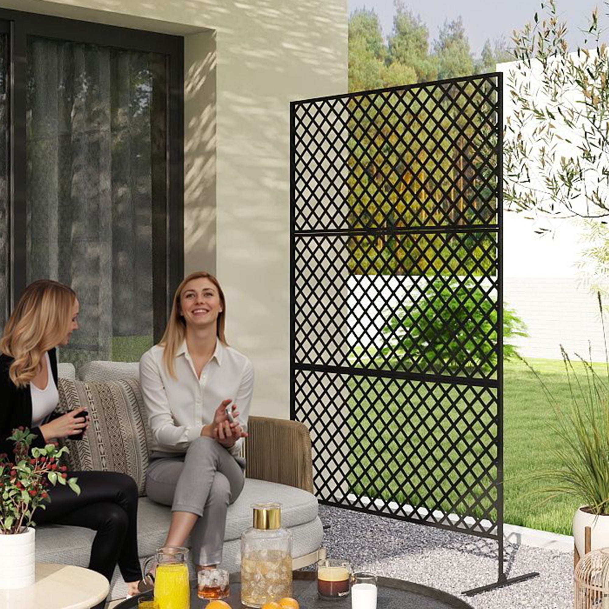 Outsunny Outdoor-Raumteiler, Metall-Wandschirm für Terrasse, Veranda, Garten, Freistehendes Rankengitter, Stahl, Schwarz
