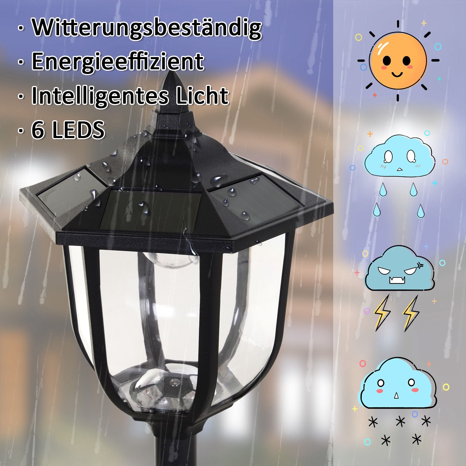 Outsunny Solar LED Gartenlaterne, Laterne aus Kunststoff, Außenleuchte für Innen und Außen 177 cm hoch, Gartenleuchte, 30/60 Lumen, für Garten Balkon Deko Schwarz