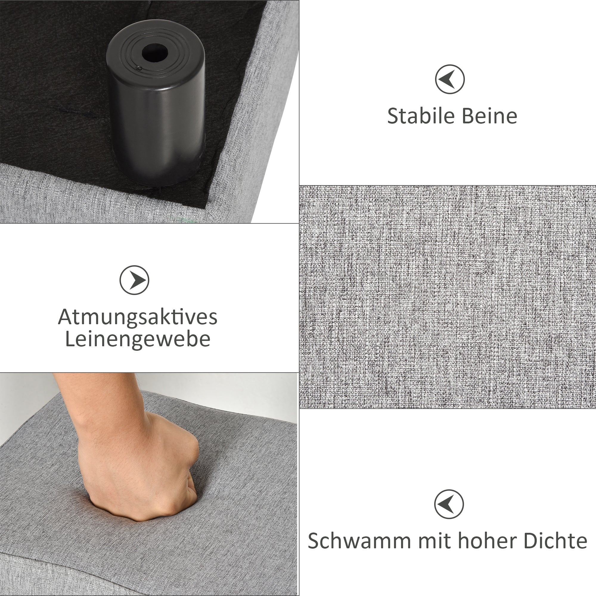 HOMCOM Hocker mit Stoffbezug in Leinenoptik, bis 110 kg, hellgrau, 40 x 30 x 24cm