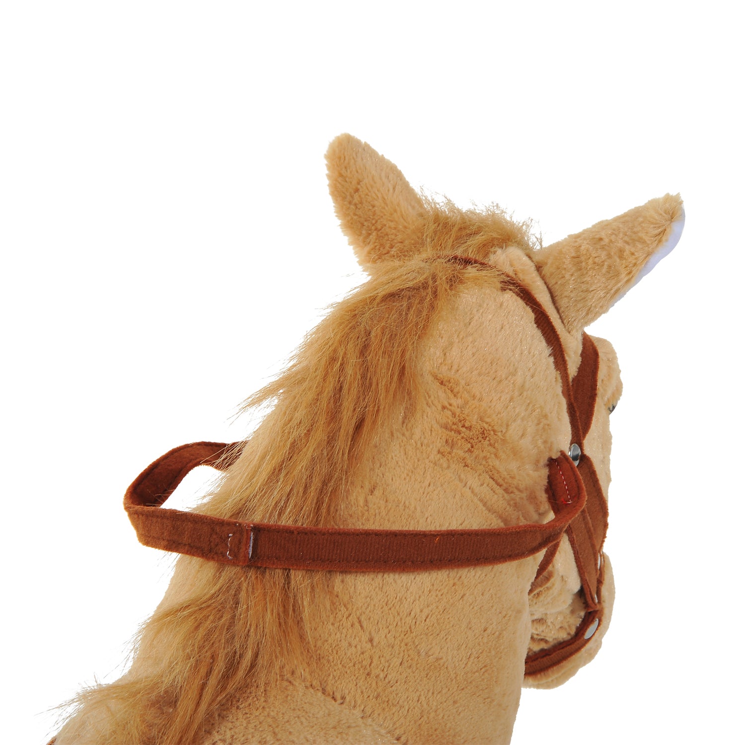 HOMCOM Reitpferd auf Rollen 60 cm Stehpferd mit Sattel, Zaumzeug Steigbügel Sound Spielpferd zum Reiten Draufsitzen Schaukeltier für Kinder ab 2 Jahre, Schaukelpferd Plüschpferd Indoor Outdoor Beige
