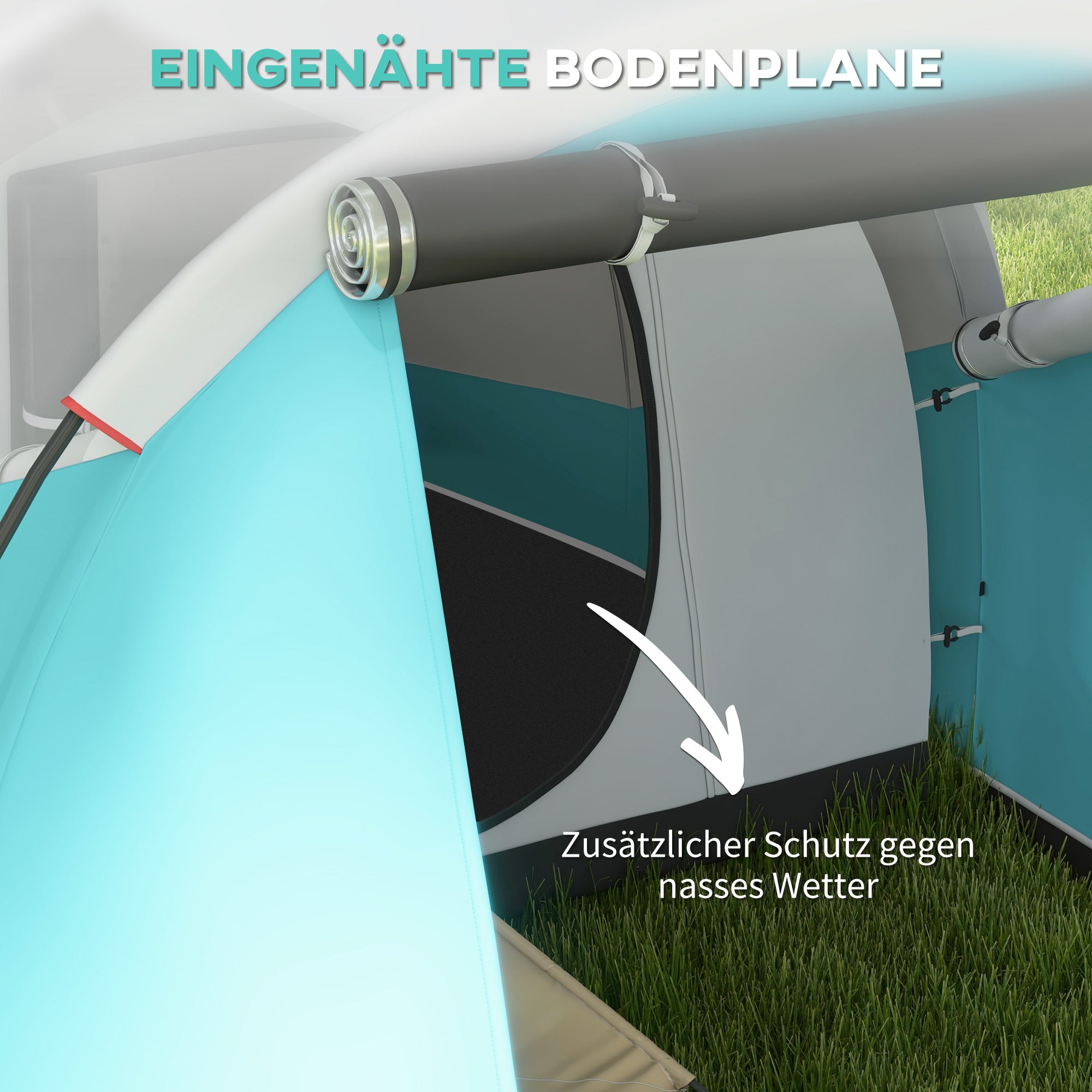 Outsunny Campingzelt für 4-5 Personen, separate Wohn- & Schlafräume, 460L x 260B x 190H cm, Blau